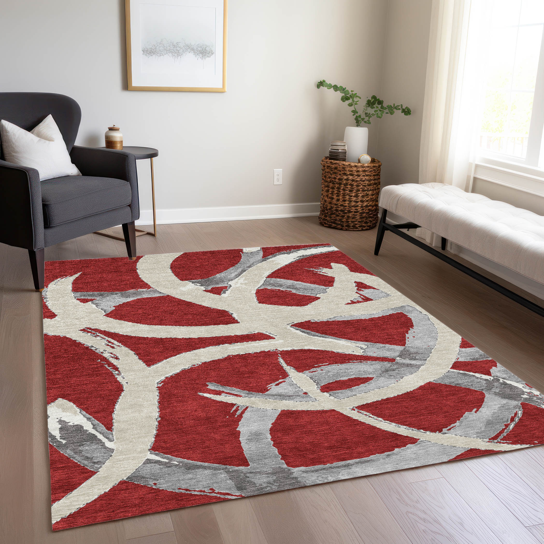 Addison Rugs ACN1022RD3X5 Chantille ACN1022RD 3 x 5 (ft) Polyester Red Rectangular Indoor/Outdoor Geometric Machine washable Area rug