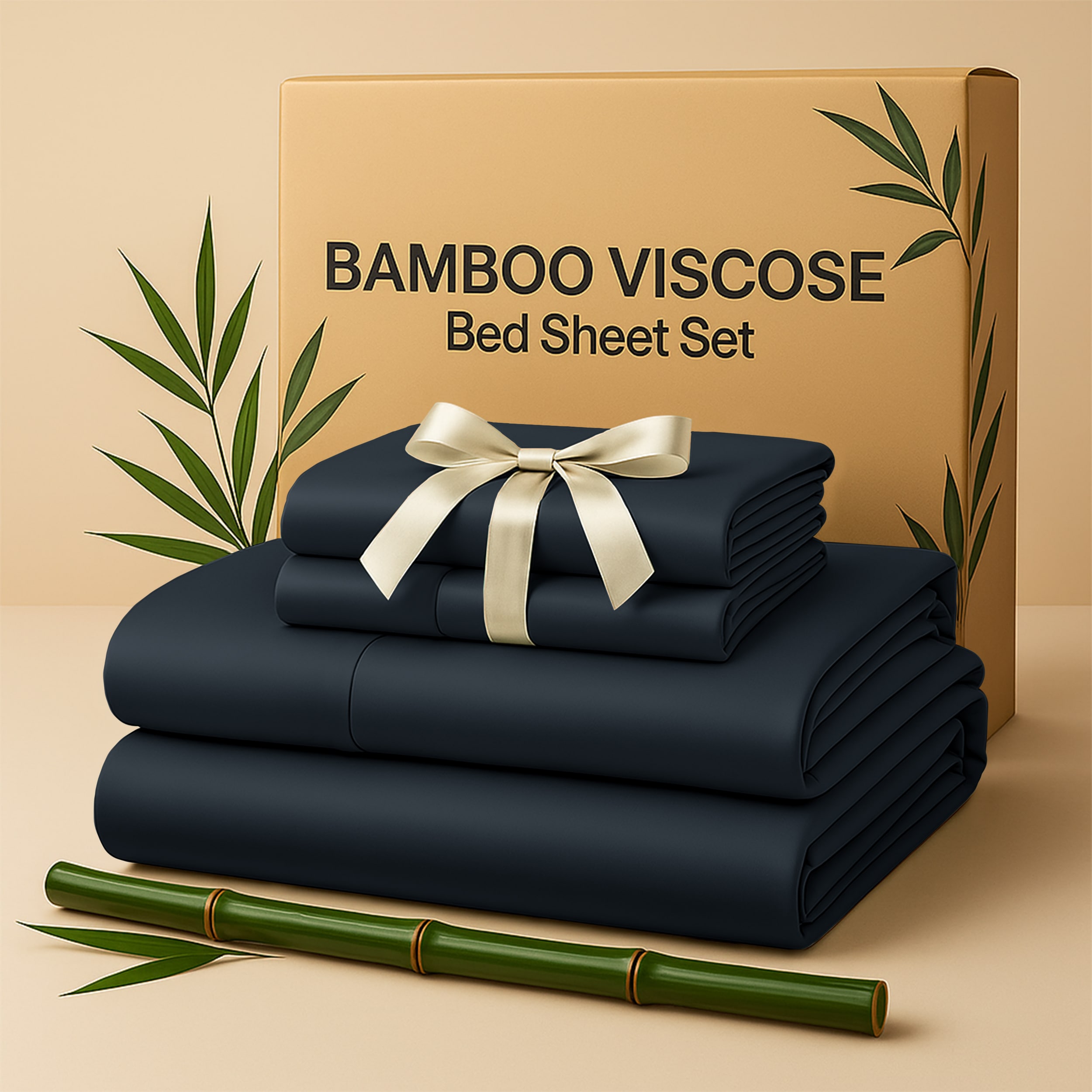 Lux Decor Collection Rayon from Bamboo Blend Sheets 4-Piece Cooling Bed Sheets Deep Pockets Sheet Set #BMB BLD Q BLK