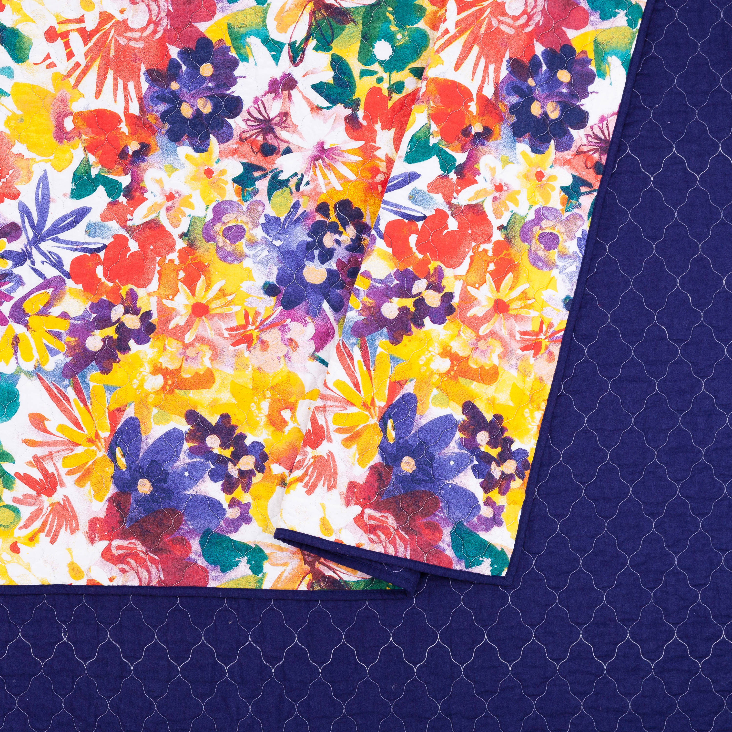 Vibrant Floral Cotton Twin Quilt Set in Purple and Yellow