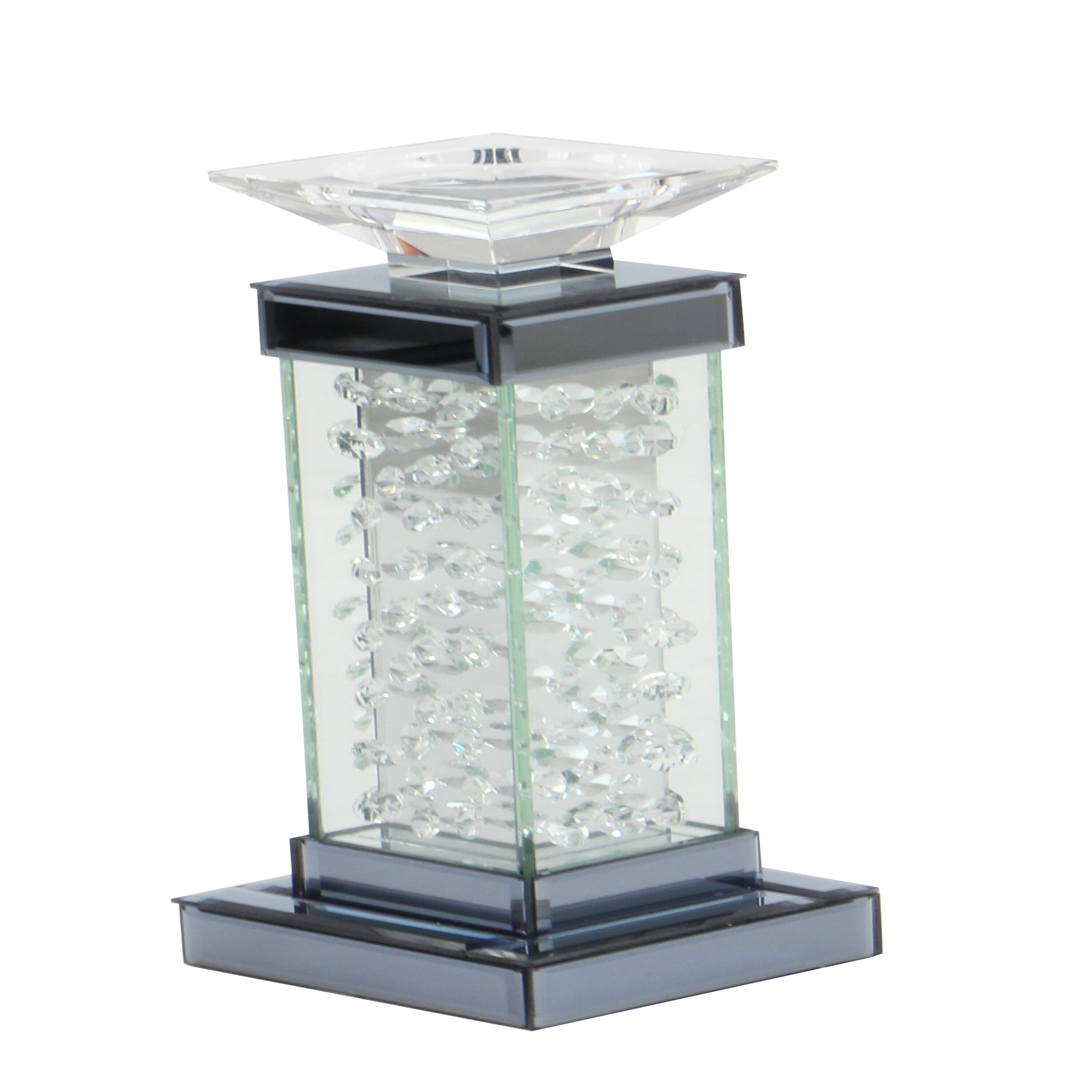 Elegant Silver Glass Candlestick with Floating Crystals 15"