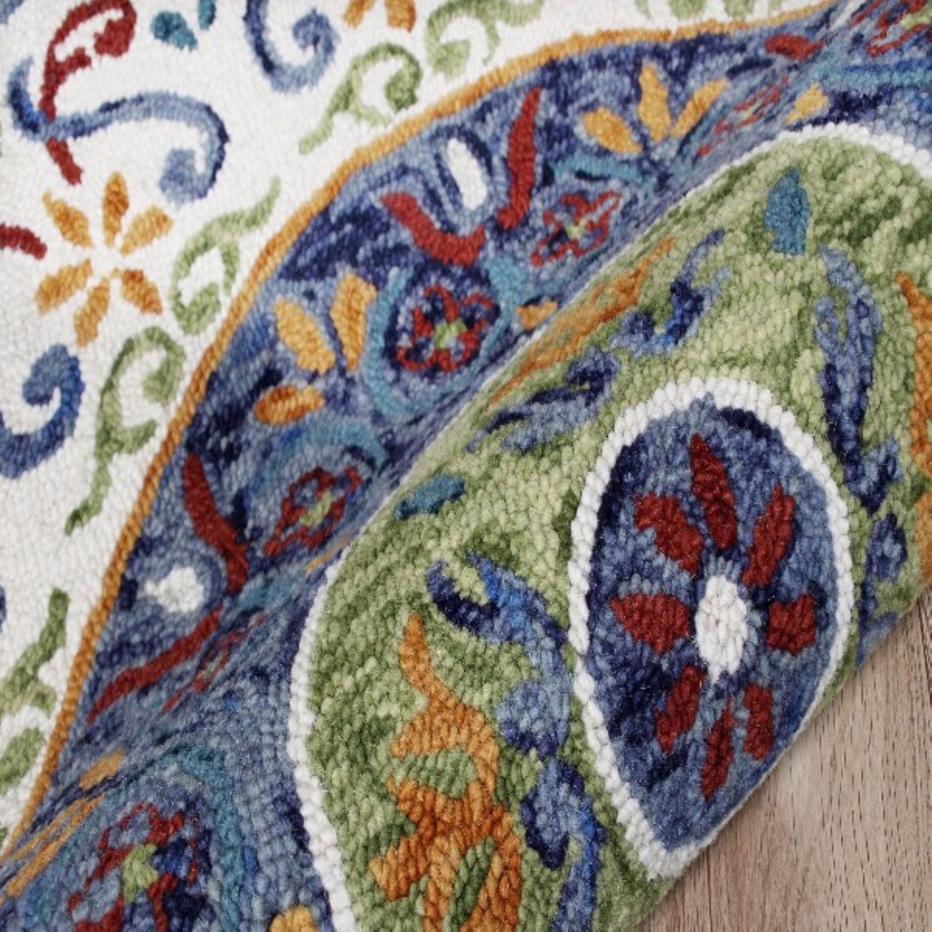 Handmade Blue and Multicolor Wool Round Medallion Rug