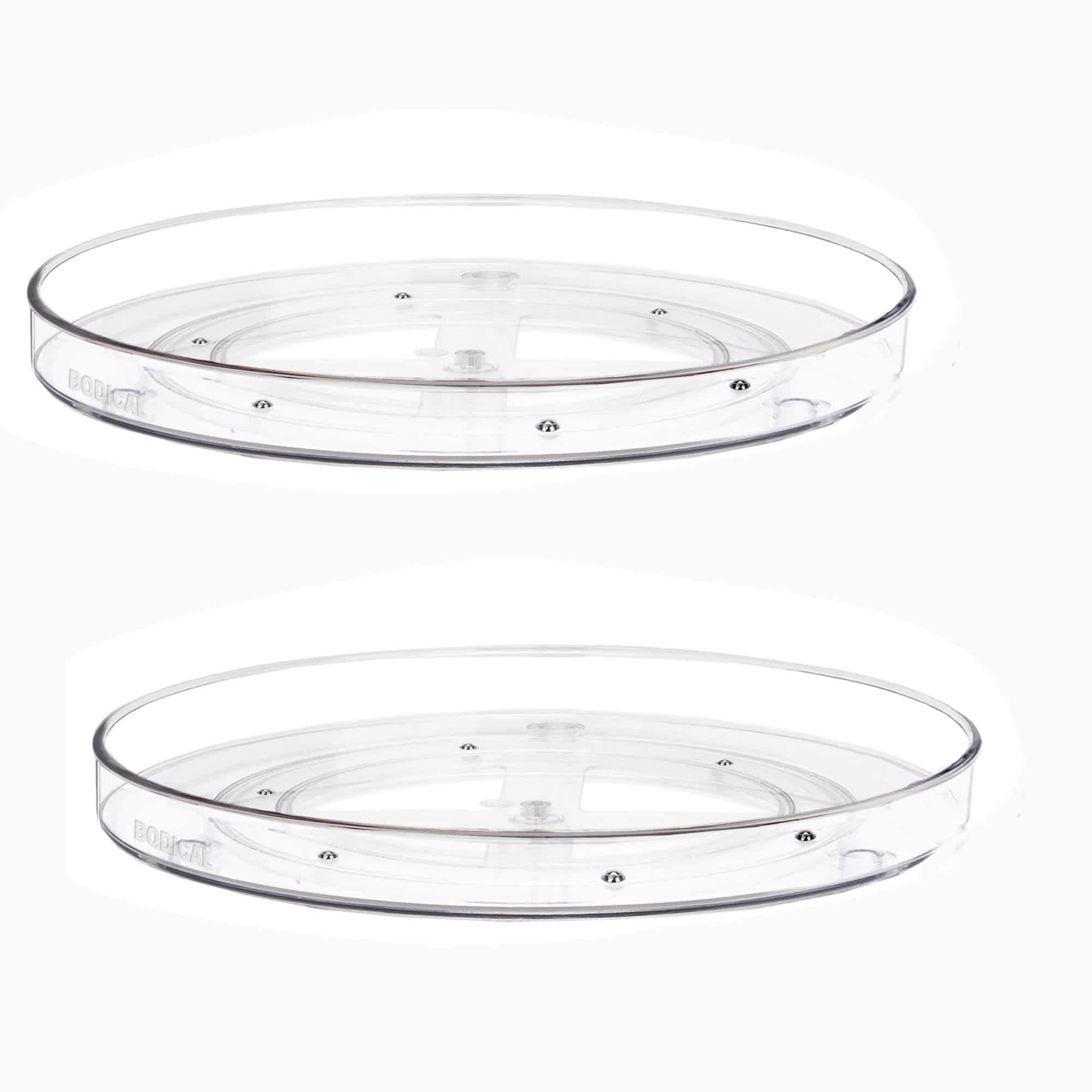 Etokfoks  2 Pack 10.5 x 10.5 x 1.85 Inch Clear Lazy Susan Turntable Organizer for Kitchen Cabinet Pantry Countertop 360 Degree Rotation Raised Edge
