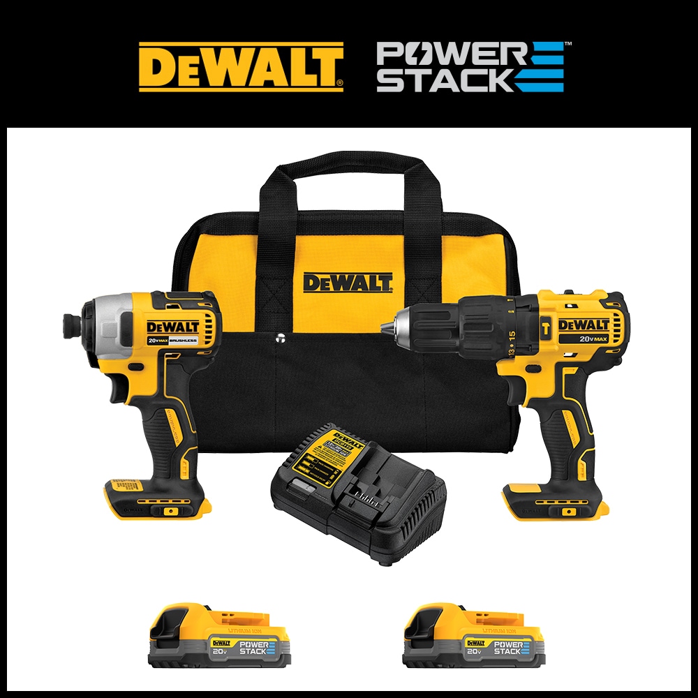 DEWALT 20V MAX POWERSTACK 2-Tool Combo Kit with 2 Batteries, Charger and Tool Bag in the Power Tool Combo Kits department Lowes.com