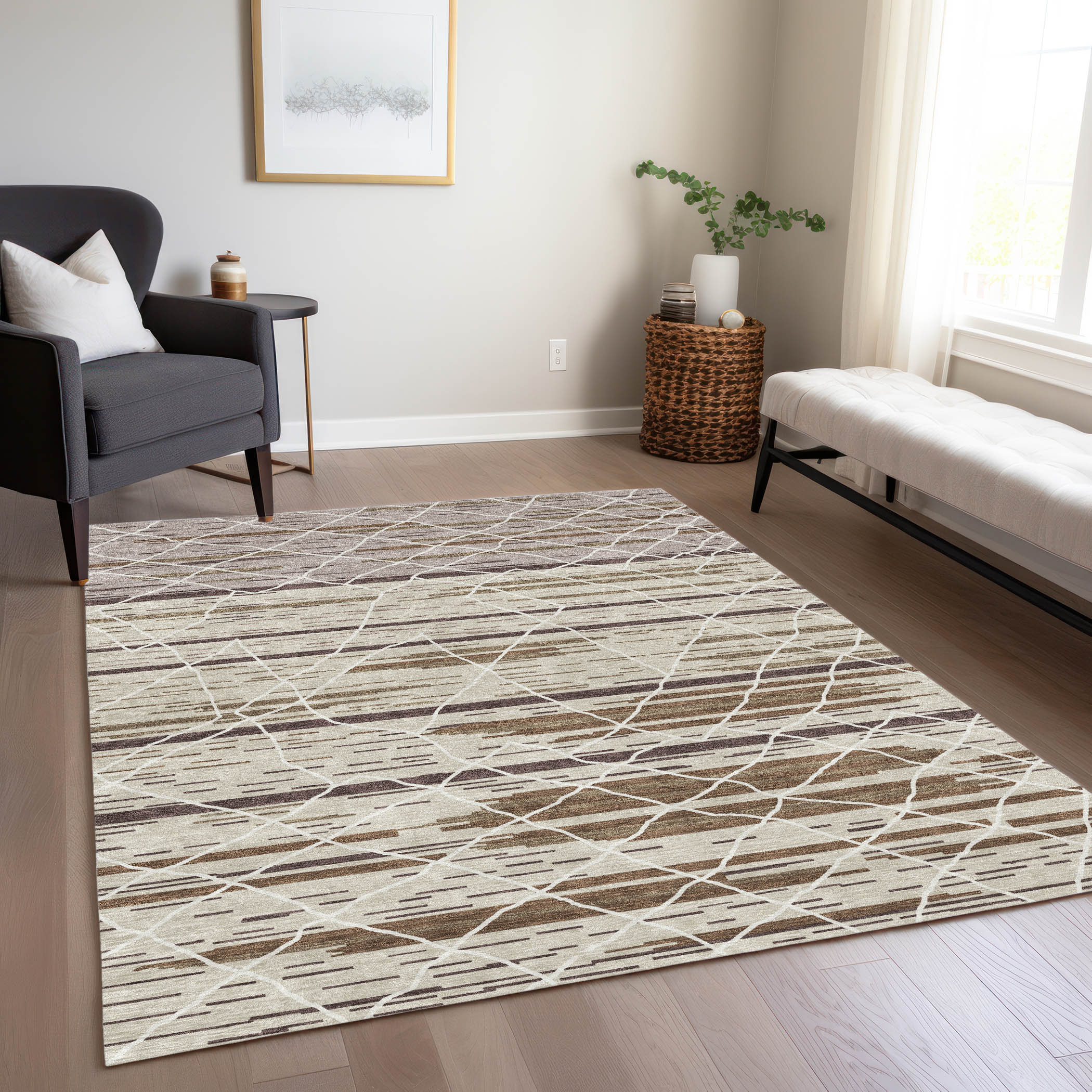 Addison Rugs ACN1025BG3X5 Chantille ACN1025BG 3 x 5 (ft) Polyester Beige Rectangular Indoor/Outdoor Geometric Machine washable Area rug