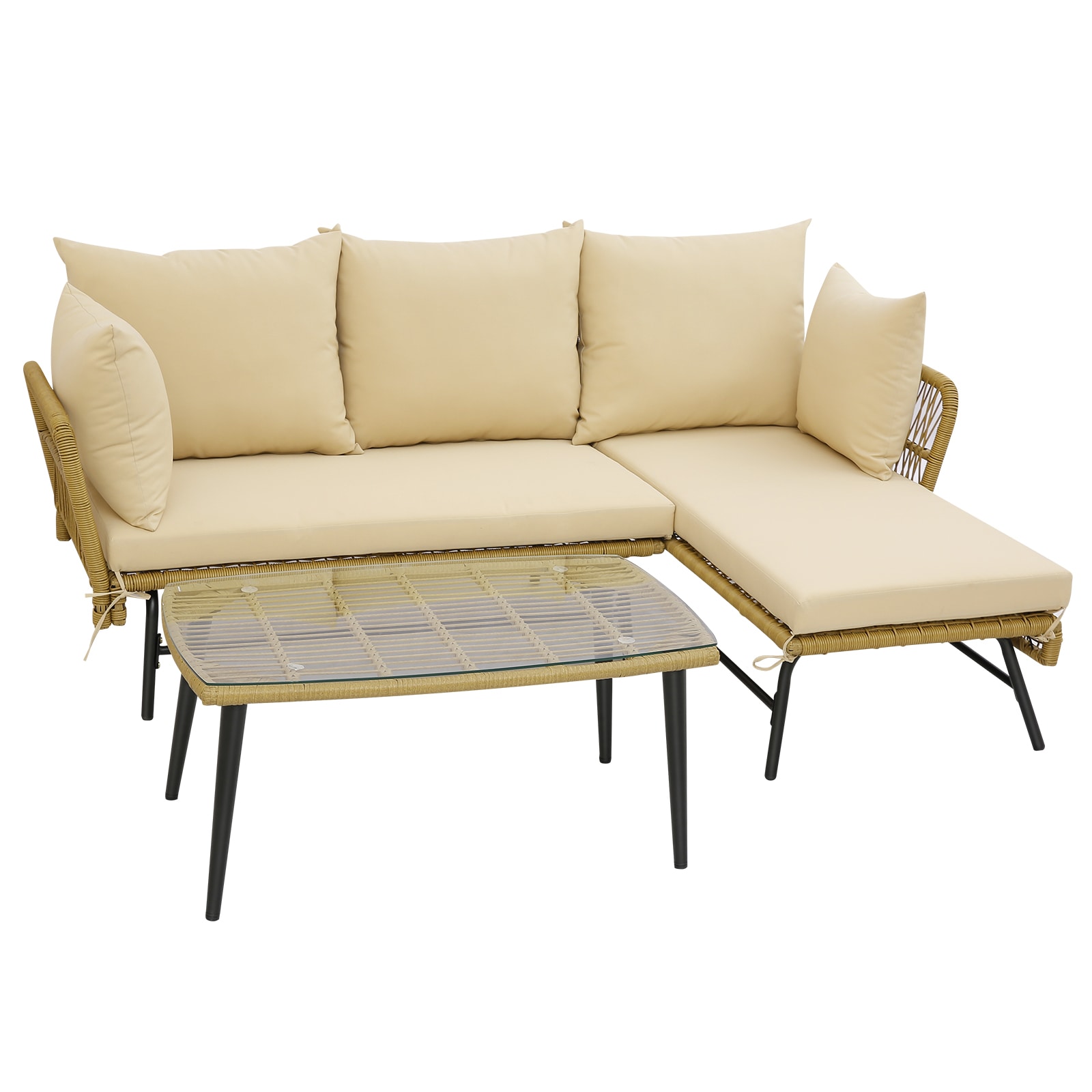Ayelon 133BNLW4KHW71 Wicker Outdoor Sectional with Beige Cushions and Plastic Frame