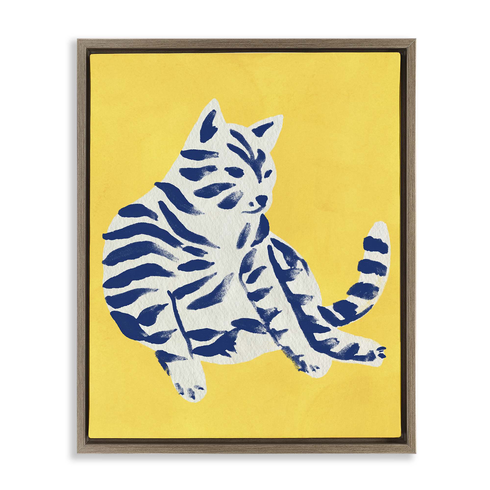Stupell Industries BS-392-FFE-24X30 Unique Bright Cat on Yellow Brown Framed Floater Canvas Wall Art By June Erica Vess 25 x 31