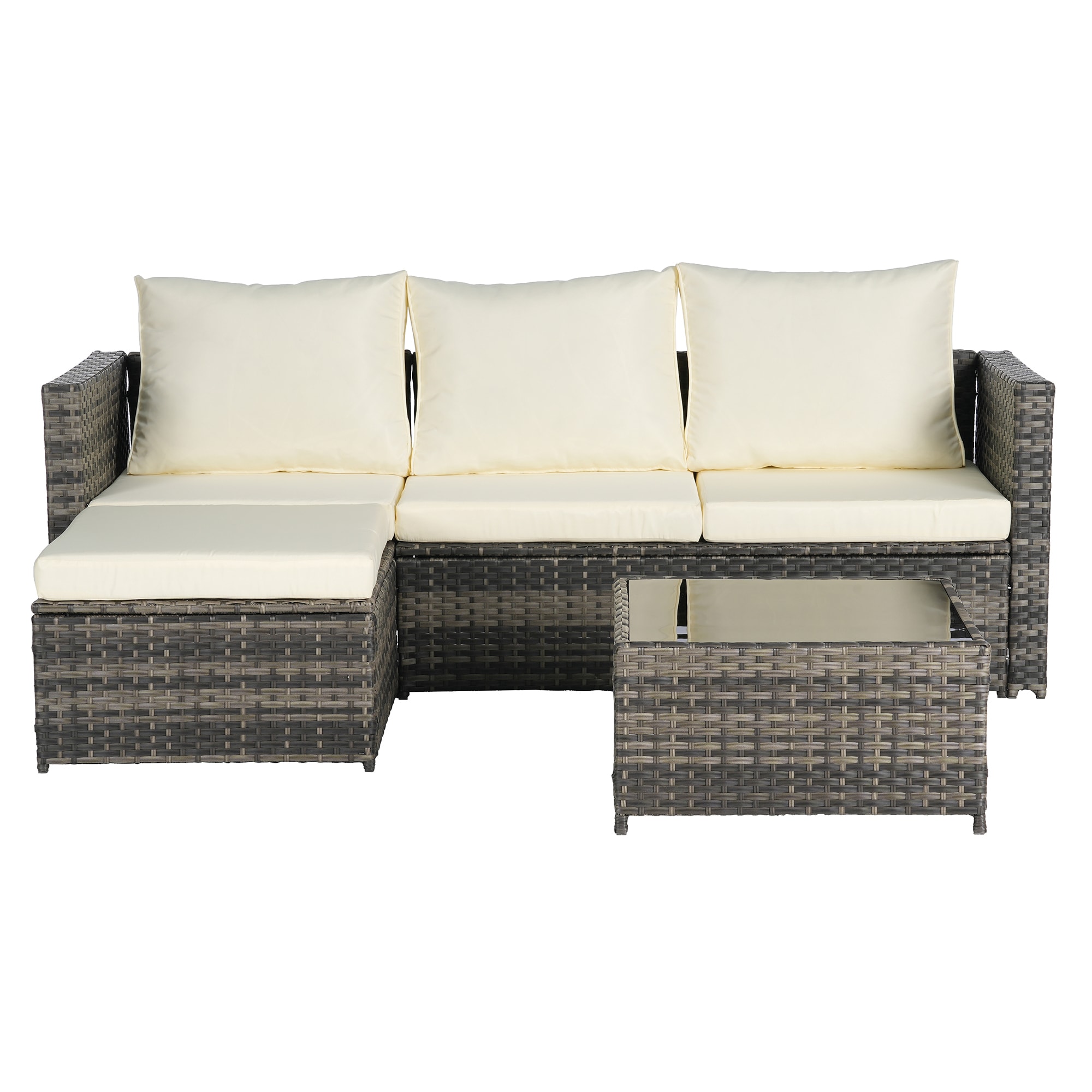 SINOFURN SYB670035BG Wicker Outdoor Sectional with Beige Cushions and Wicker Frame