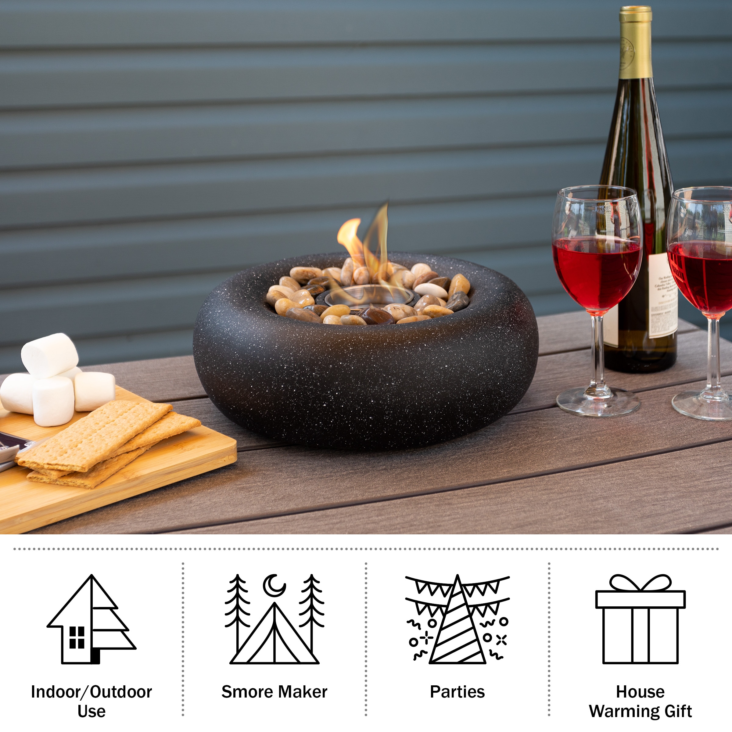 Compact Dark Gray Concrete Tabletop Fire Pit