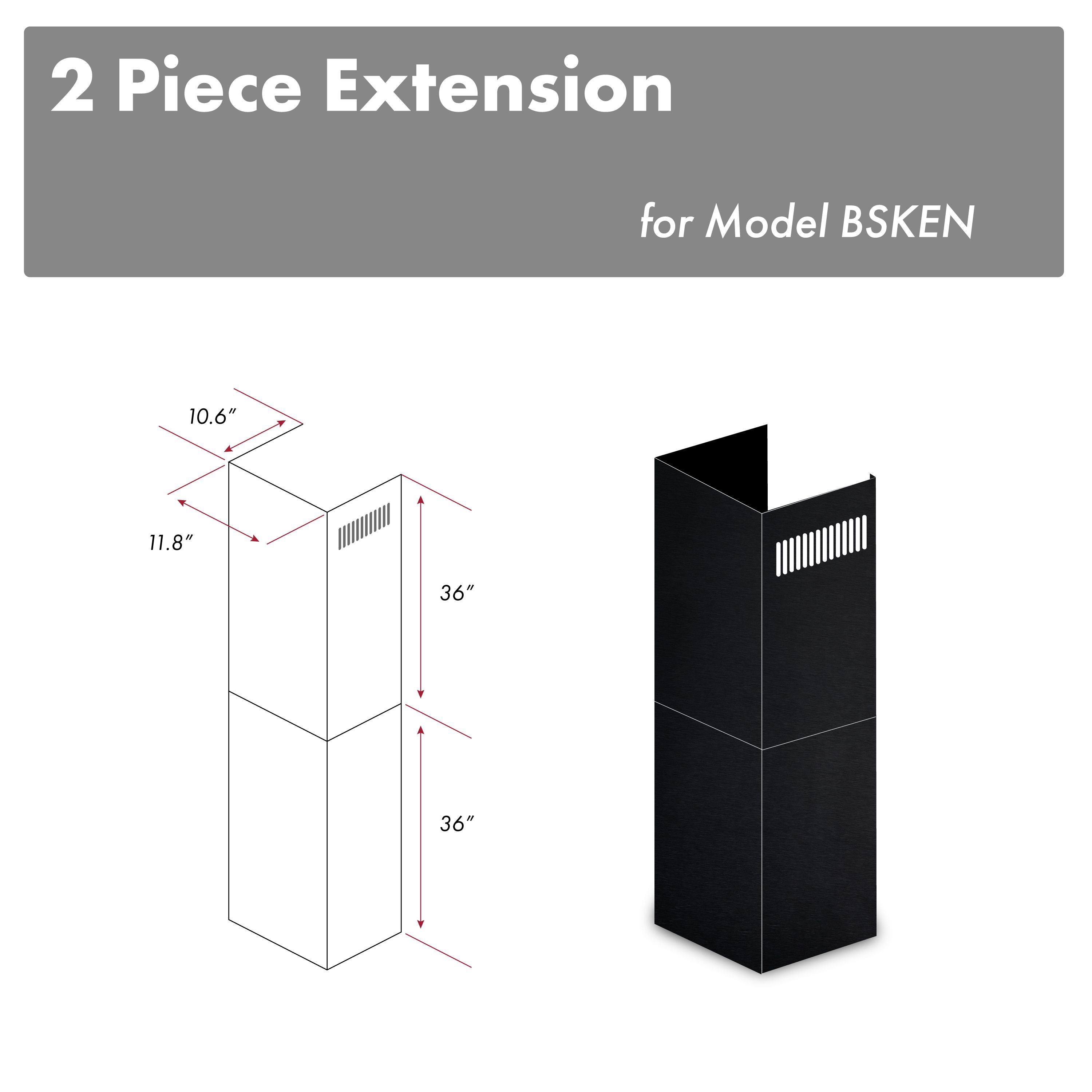 ZLINE KITCHEN & BATH 2PCEXT-BSKEN Wall-Mounted range hood Flue extension 2 -Pack Black Stainless Steel