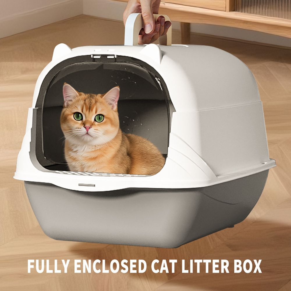 JUSHUA Fully Enclosed Cat Litter Box Effectively Filters Cat Litter Easy to Add Clean Litter Removable Design for Easy Cleaning