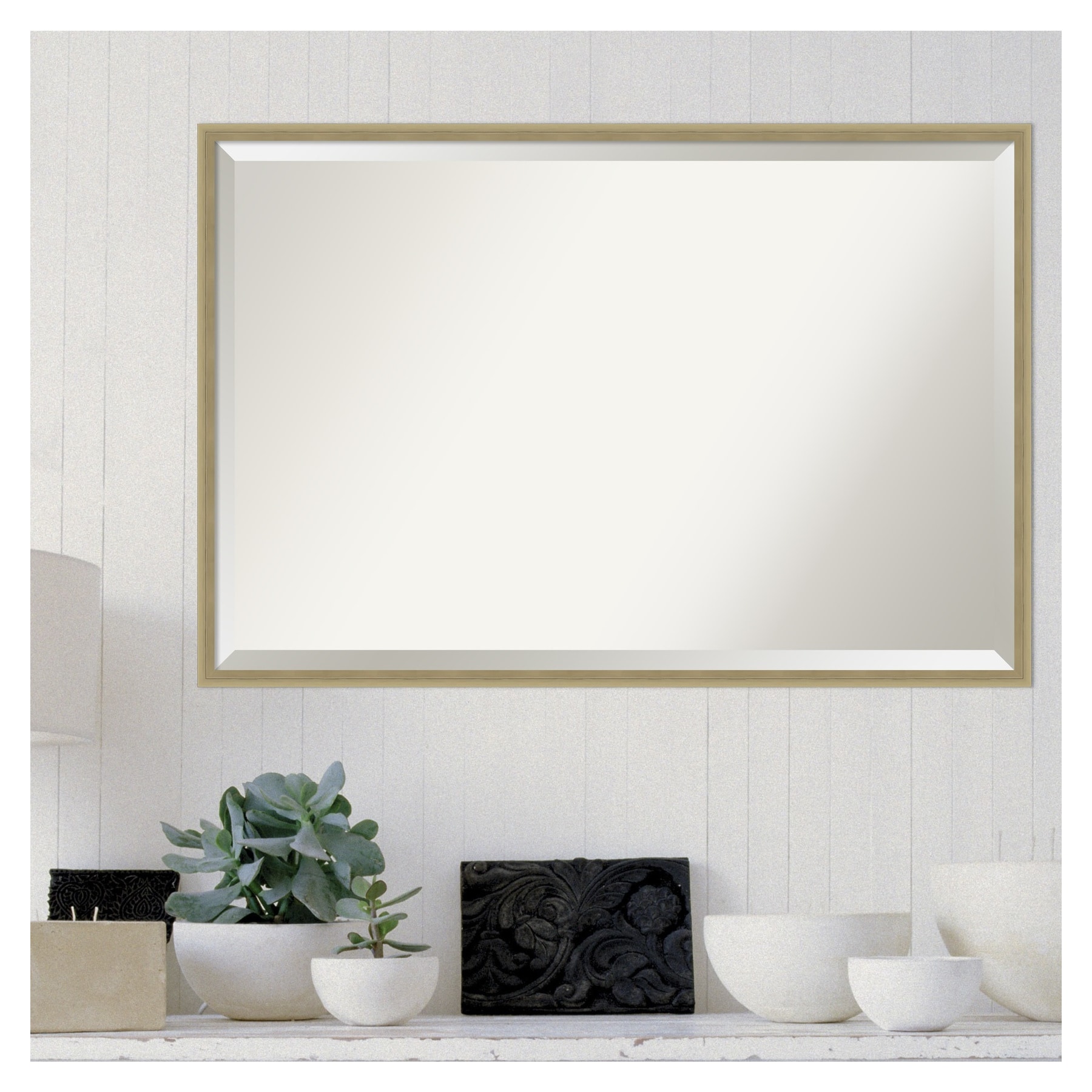 Lucie Champagne Gold Rectangular Wood Vanity Mirror