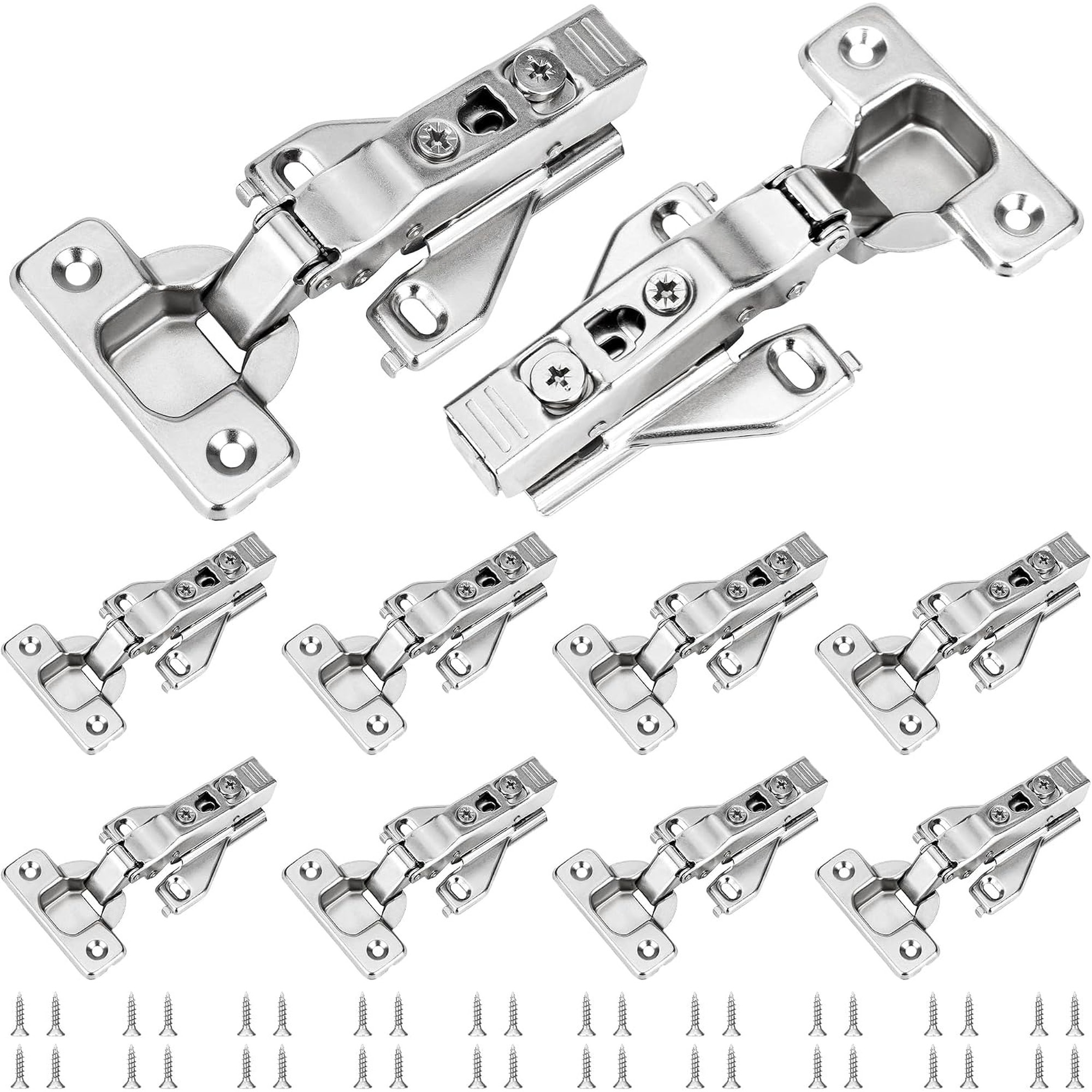 Angel Sar 10 Pack 1/2 inch Overlay Soft Close Concealed Cabinet Hinges 105 Degree 3D Adjustable Clip On with Mounting Screws