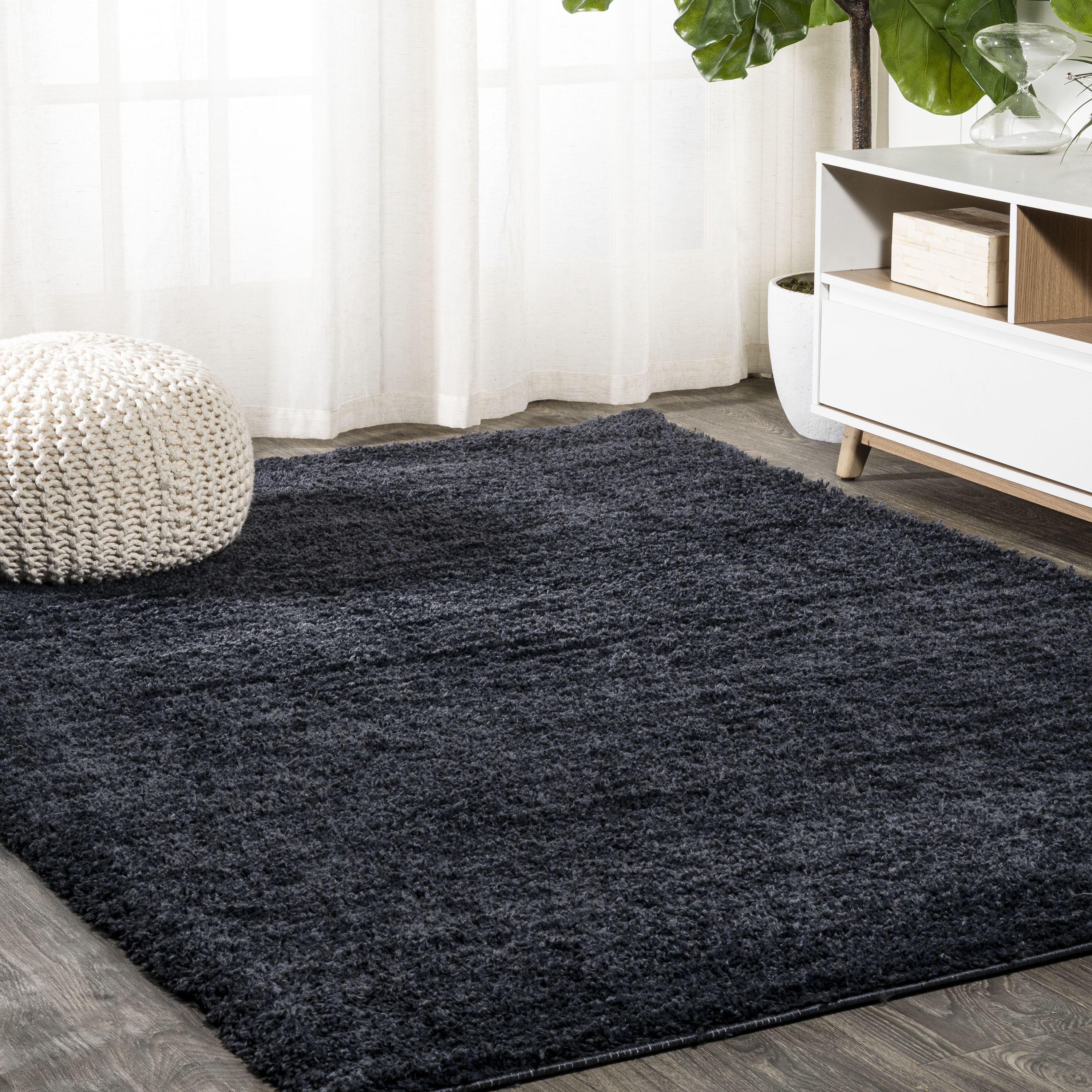 JONATHAN  Y CLD100H-3 TANGO Groovy Solid Shag 3 x 5 (ft) Loomed Polypropylene Dark Navy Rectangular Indoor Solid Coastal Area rug