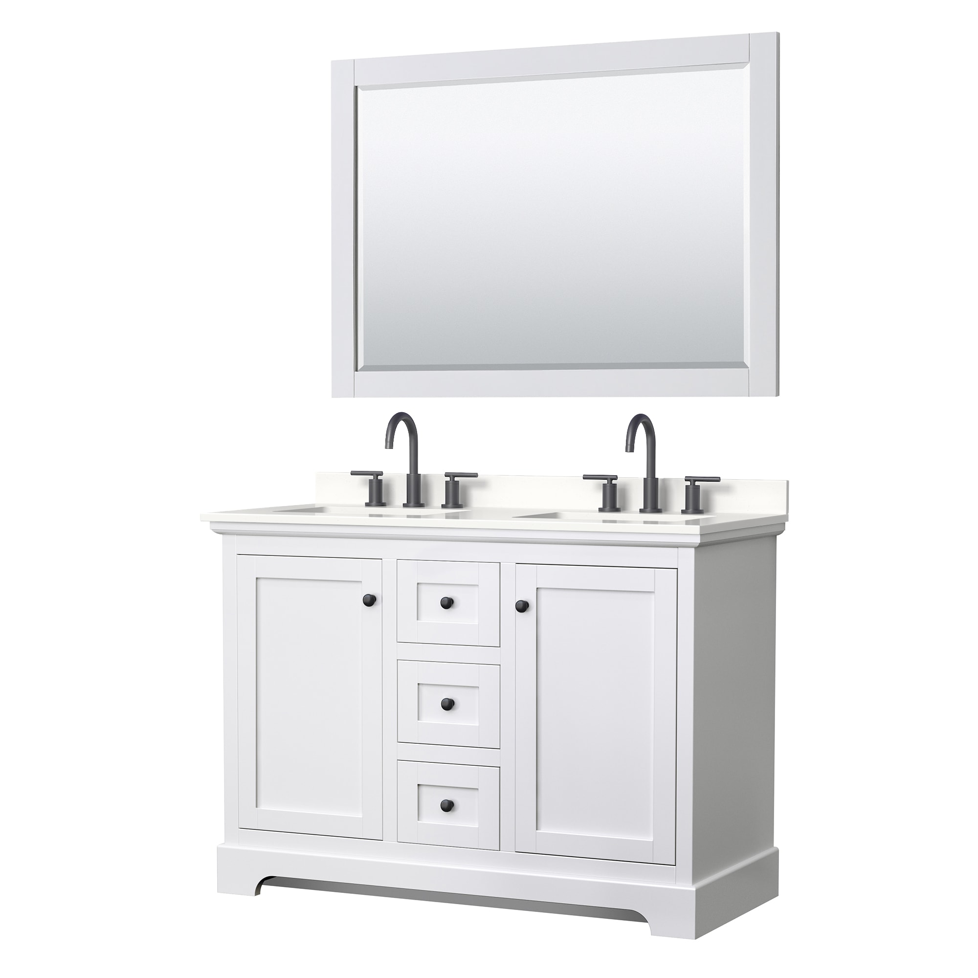 Wyndham Collection WCV232348DWBWQUS3M46 Avery 48-in White Undermount Double Sink Bathroom Vanity with White Quartz Top (Mirror Included)