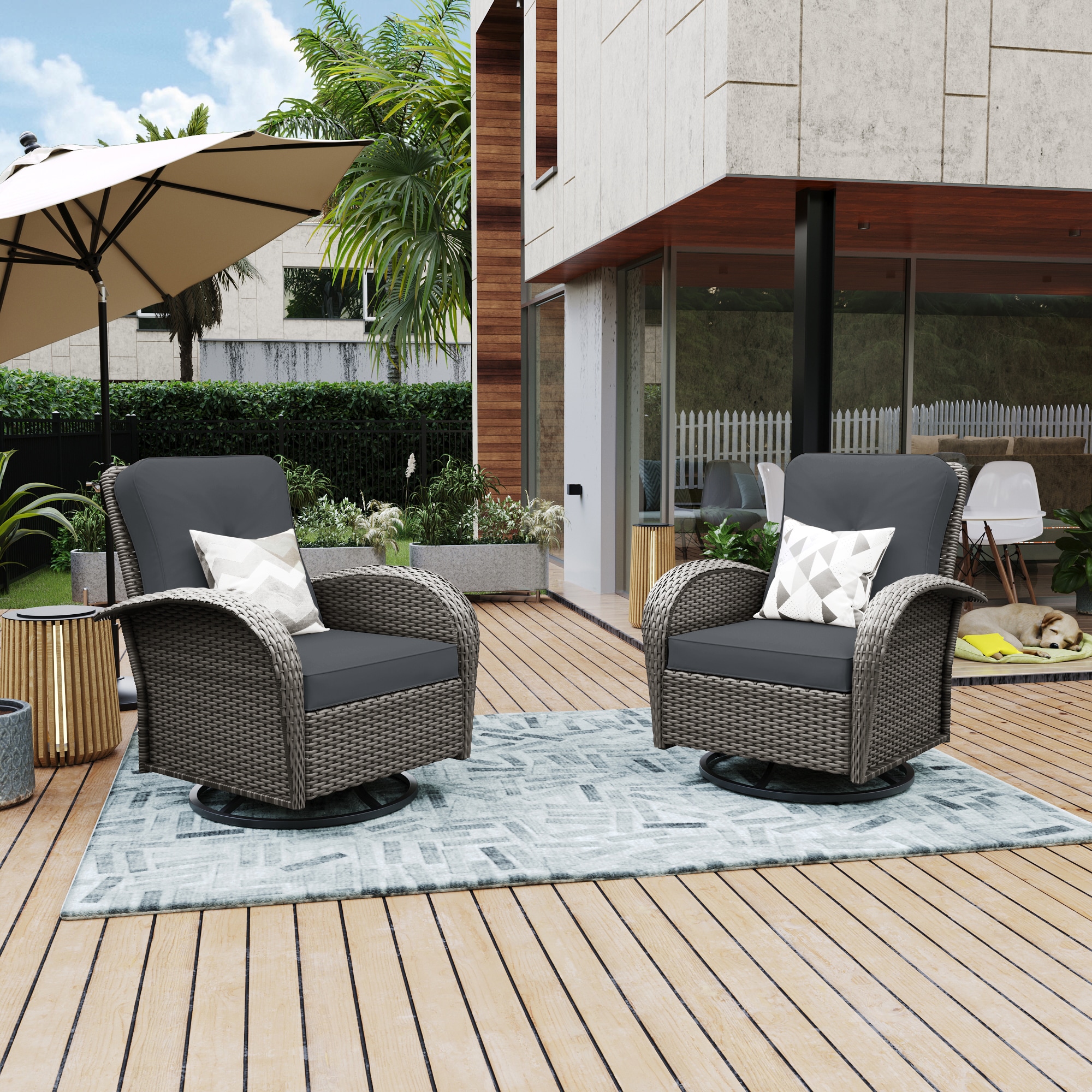 UPHA Y11DK-DGRAY Rocking Chair Wicker with Cushions