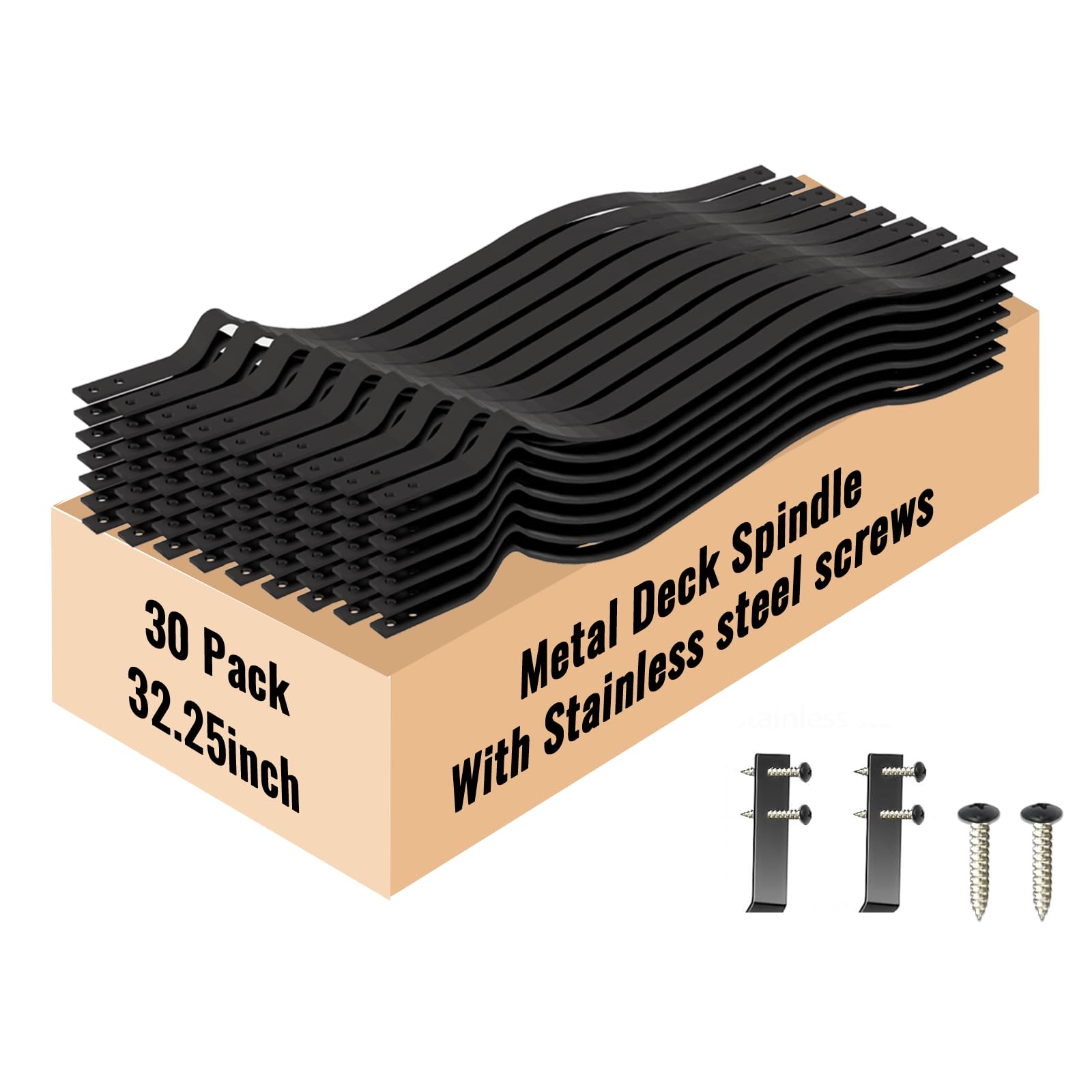 Misopily  30 Pack 32.25-in Wave Arc Metal Deck Balusters Matte Black Spindles with Stainless Steel Screws for Outdoor Deck Railing
