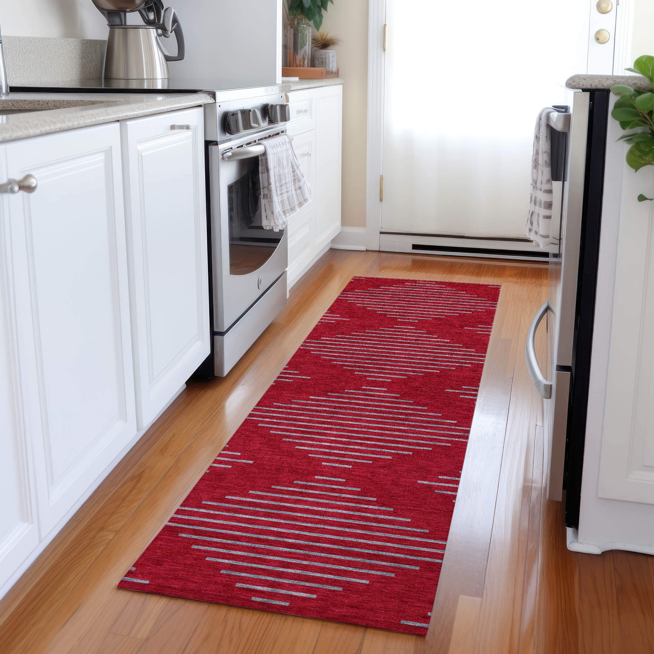 Addison Rugs ACN1017RD2X8 Chantille ACN1017RD 2 x 7 (ft) Polyester Red Rectangular Indoor/Outdoor Geometric Machine washable Runner rug