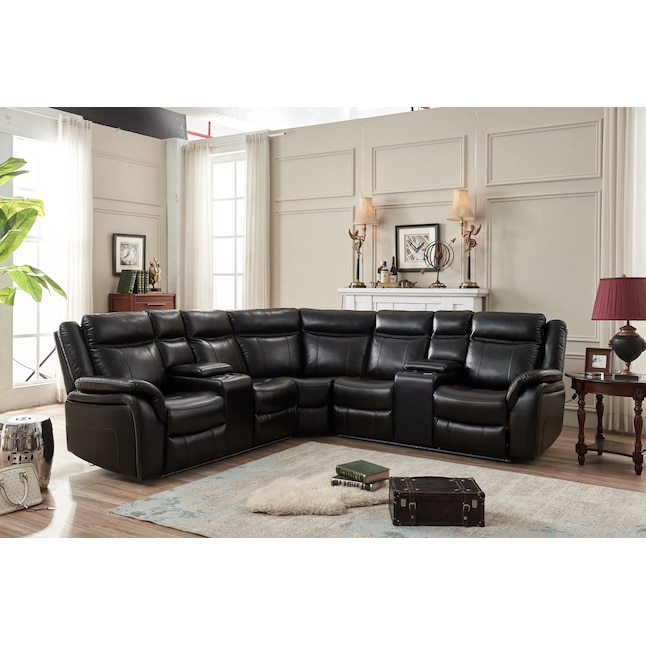 Clihome Power Reclining Sectional Sofa, Faux Leather Curved Sectional Sofa Sets