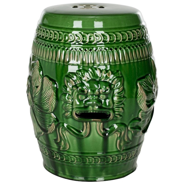 Green Ceramic Barrel Garden Stool, Asian Porcelain Garden Stool