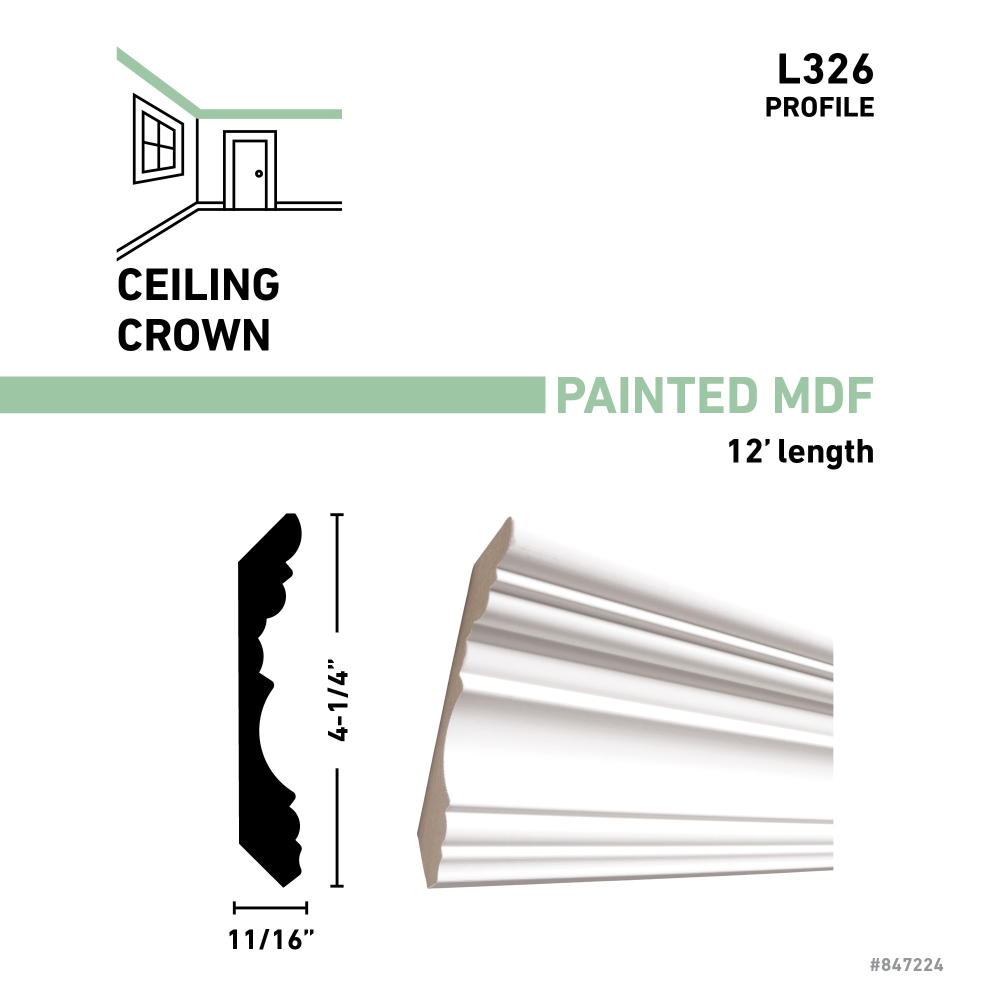 allen + roth L 326 12 FBDWH Crown-Moulding - View #3