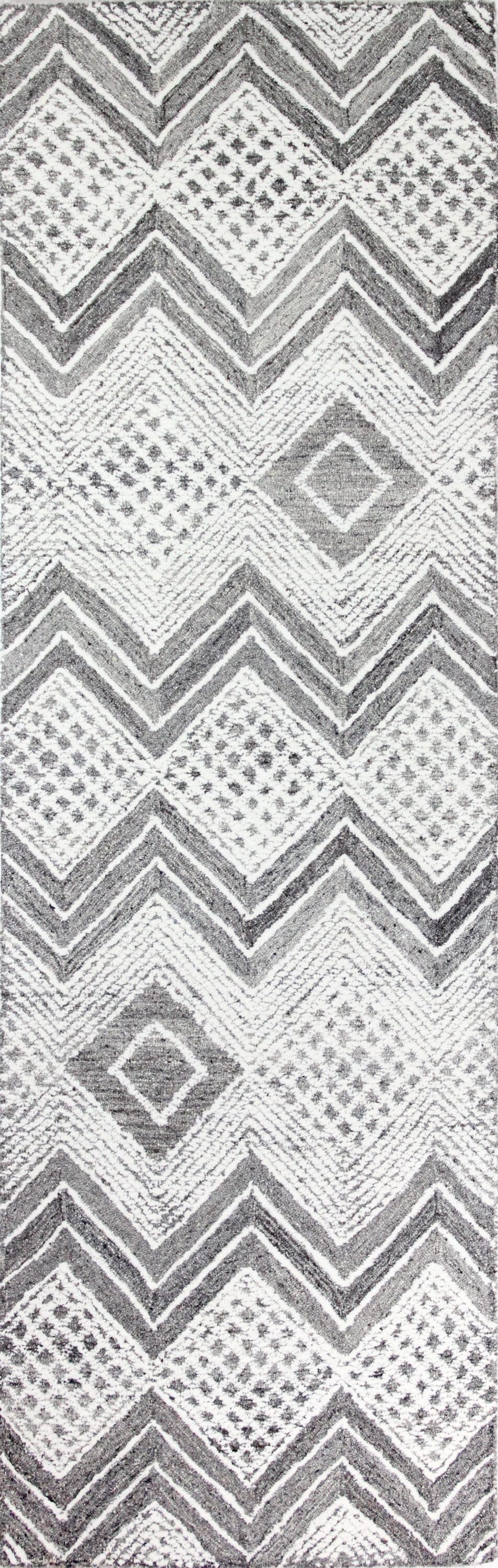 Bashian 649652288550 3 X 8 (ft) Wool Ivory/Charcoal Indoor Geometric Moroccan Runner Rug