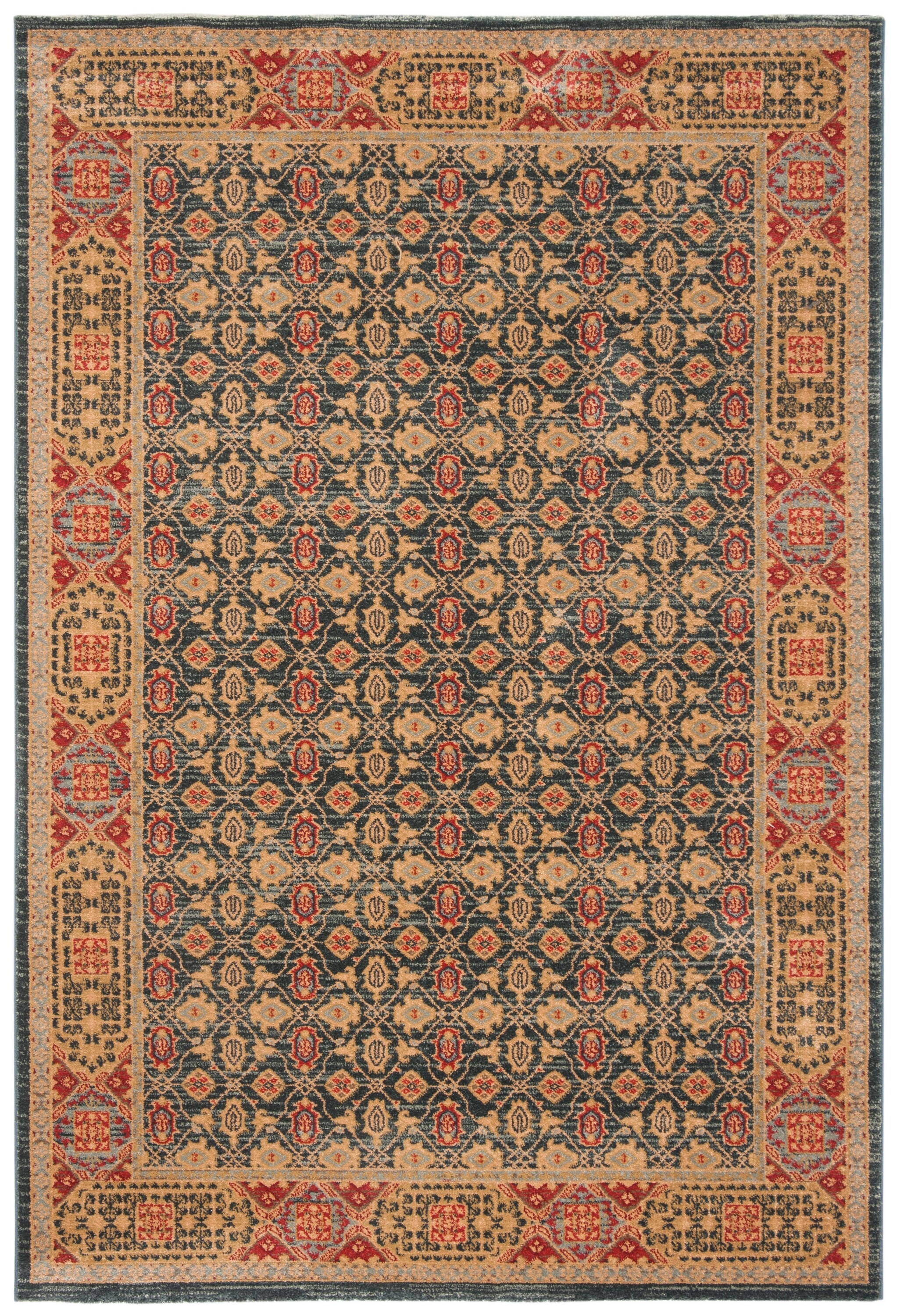 Light Blue and Red Synthetic Rectangular Area Rug