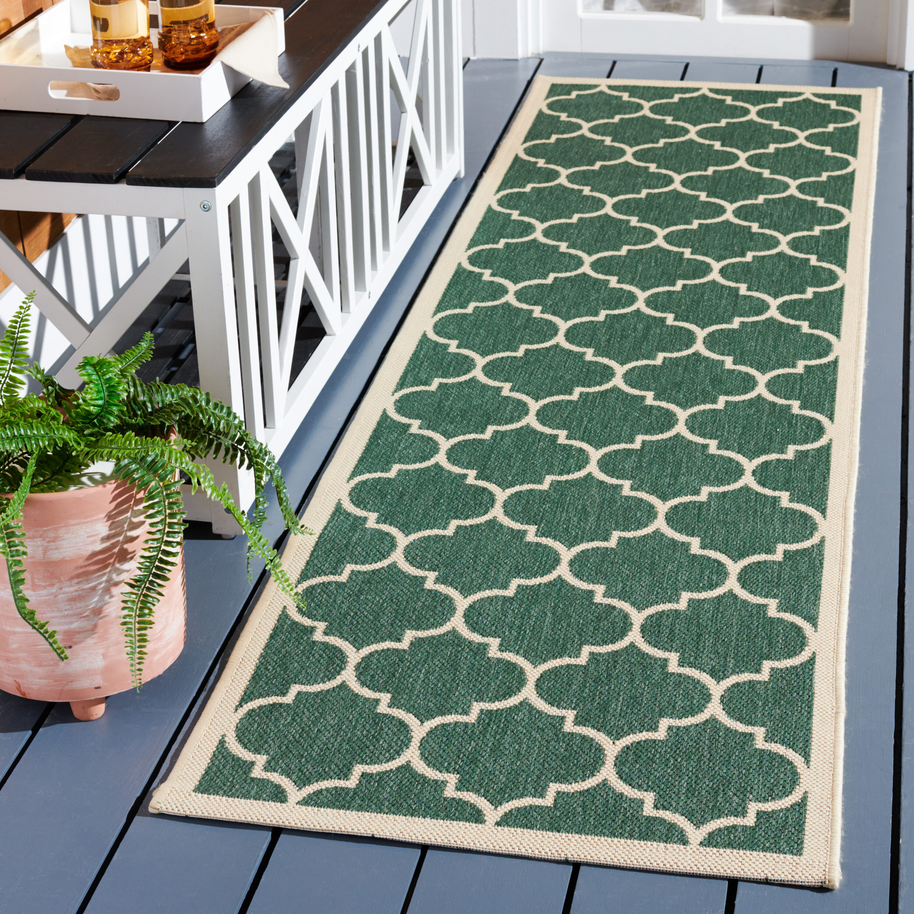 Safavieh CY6914-322-28 Courtyard 2 x 8 (ft) Loomed Synthetic Dark Green/Beige Rectangular Indoor/Outdoor Geometric Runner rug