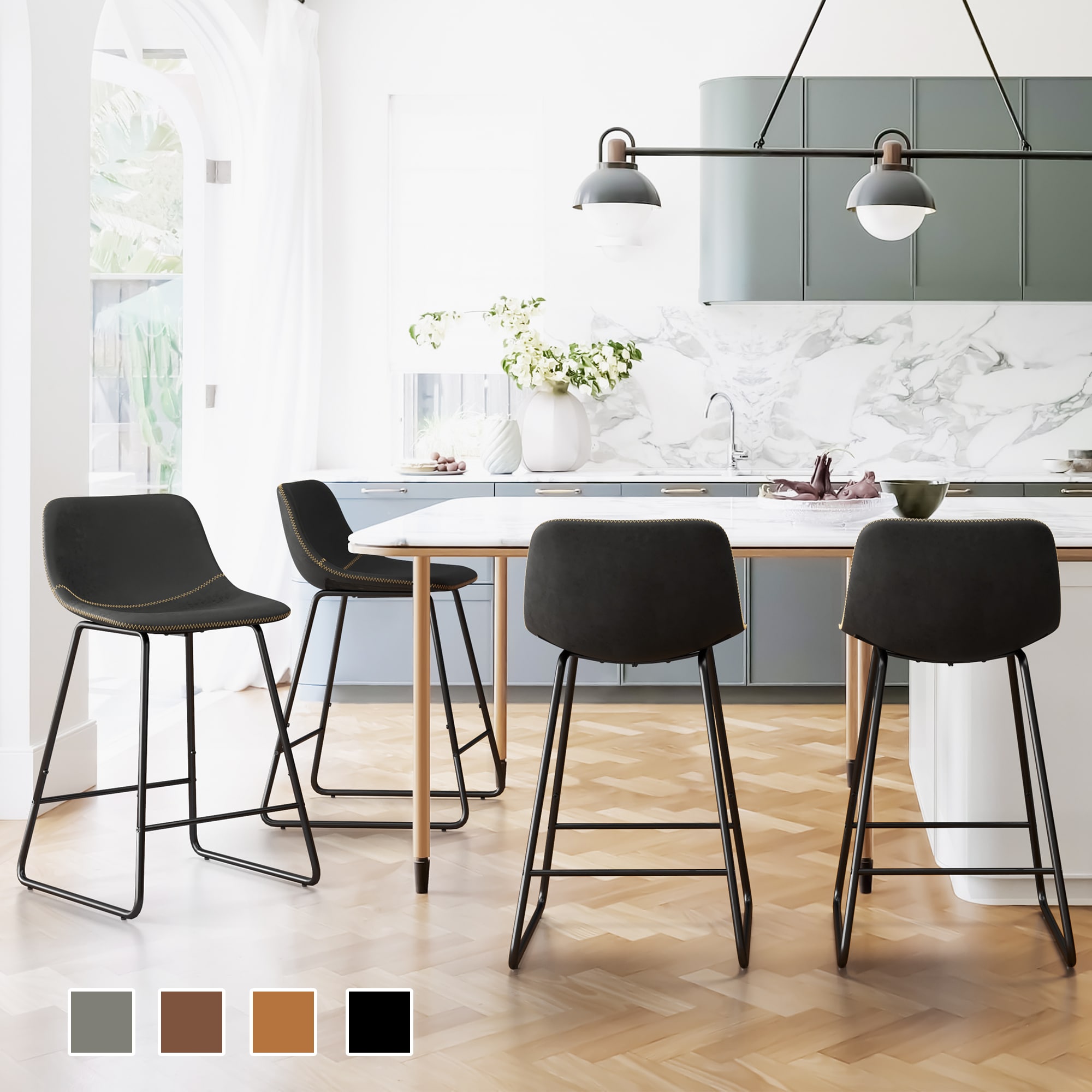 LUE BONA YLSD-BL-4 Set of 4 Black 24-in H Counter height (24-in to 27-in) Bucket Seat Upholstered Metal Back Bar Stool Back