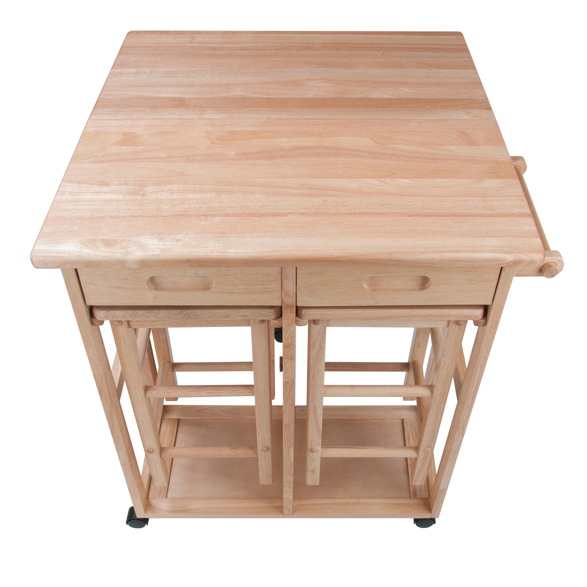 Natural Light Wood Drop Leaf Bar Table with Stools