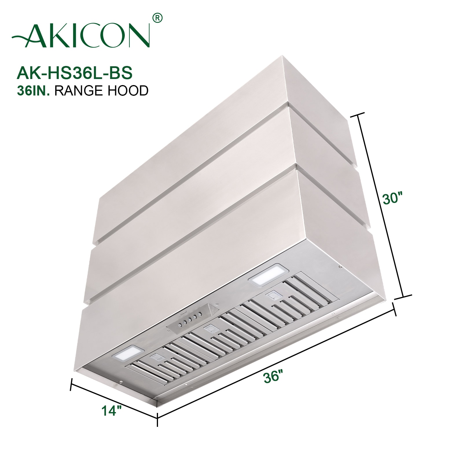 Stainless Steel 36" Wall Mount Range Hood with Charcoal Filter