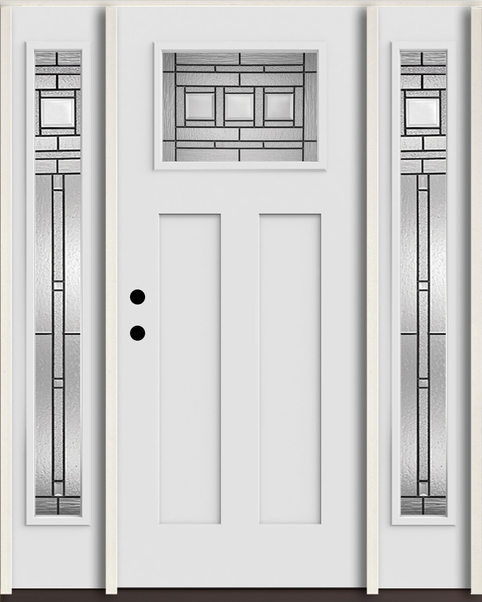 RELIABILT LO963641 Craftsman 60-in x 80-in x 4-5/8-in Fiberglass Craftsman Right-hand inswing Arctic White Paint Painted Prehung Front Door with Sidelights Insulating core