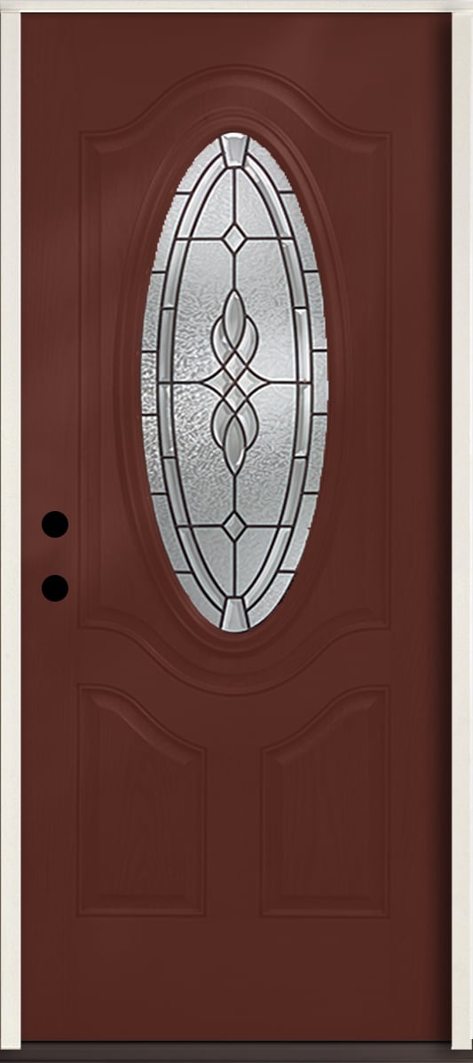 RELIABILT LO841773 Hampton 36-in x 80-in x 4-9/16-in Fiberglass Oval lite Right-hand inswing Wineberry Stained Prehung Front Door Insulating core