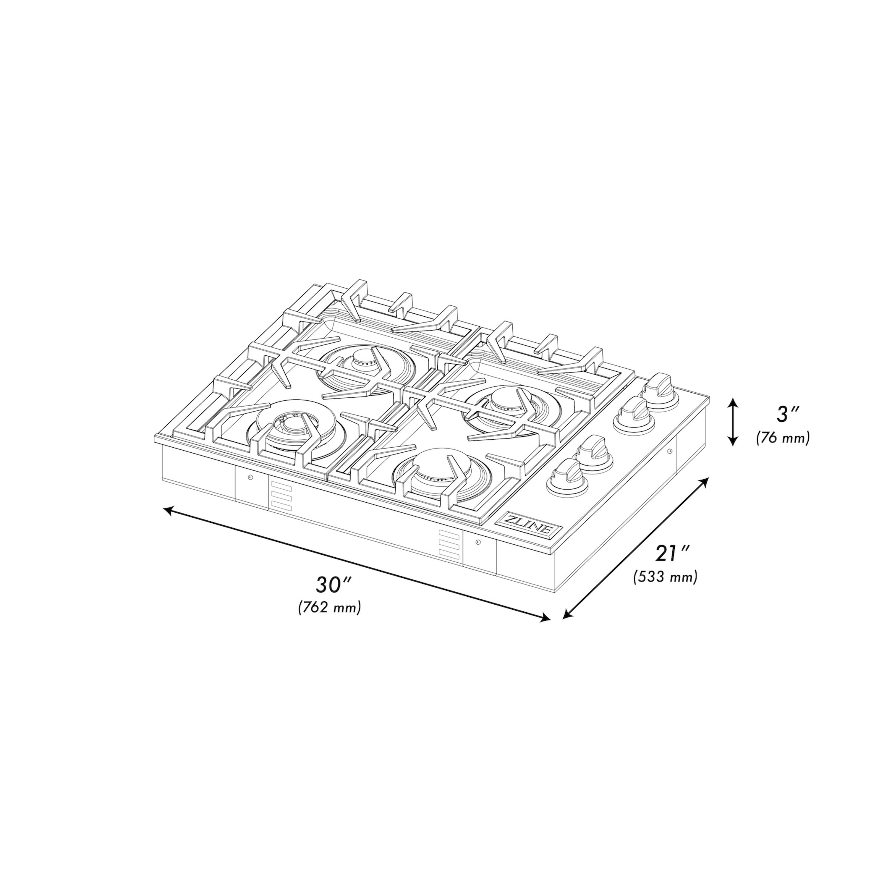 ZLINE 30" Stainless Steel Gas Cooktop with 4 Brass Burners