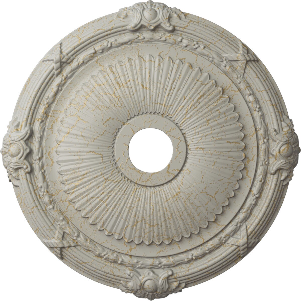 Ekena Millwork CM27HEPCC Heaton 27.5-in W x 27.5-in L Painted Pot Of Cream Crackle Polyurethane Whole Ceiling Medallion
