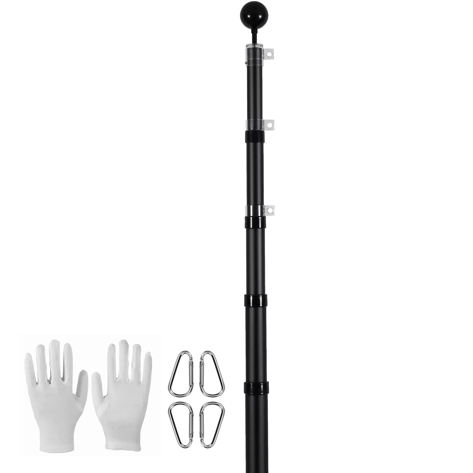 Mecale - 25-ft Telescoping Flag Pole Kit Aluminum In-Ground Flagpole with 3x5 US Flag Black
