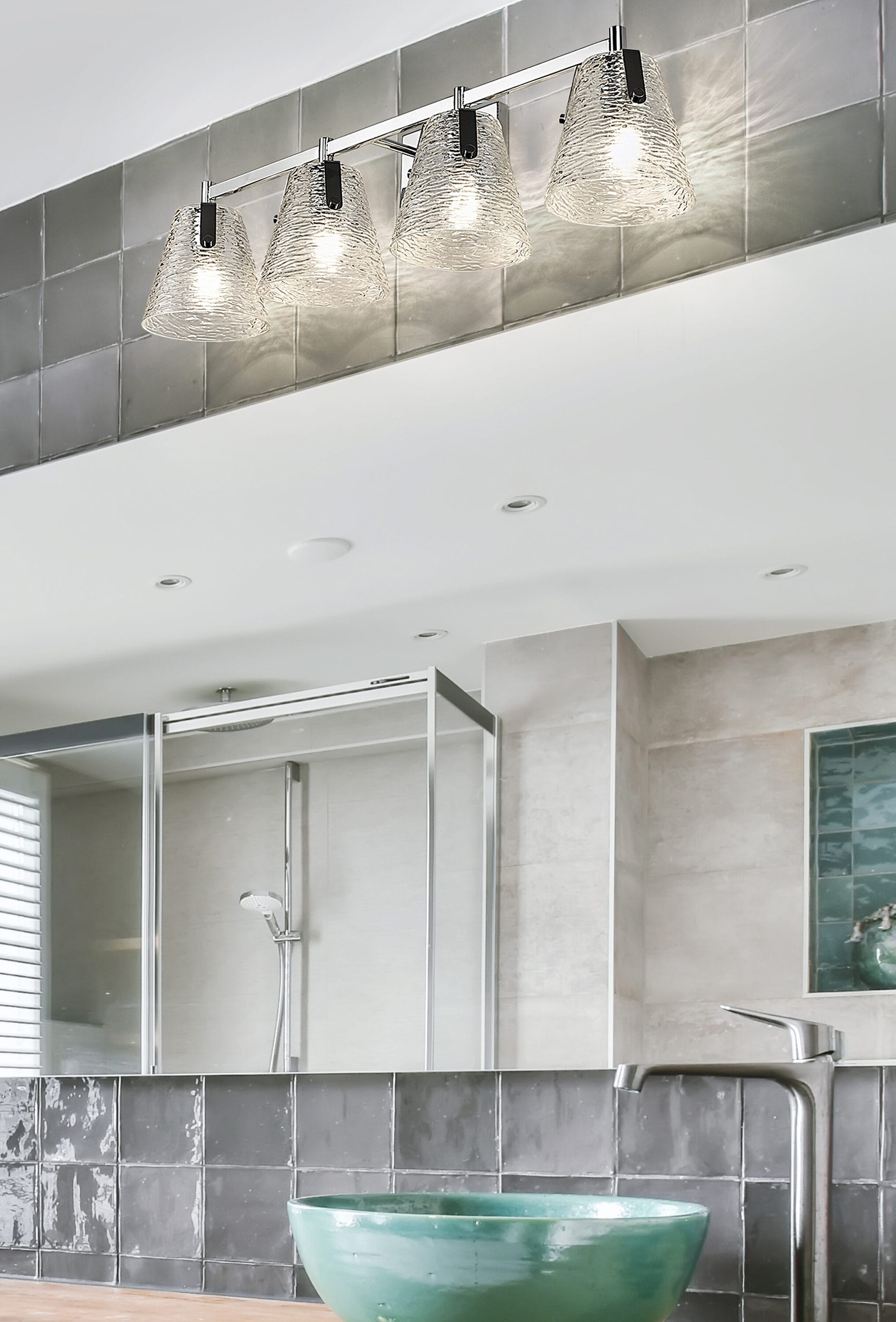Analia 36" Chrome Vanity Light with Clear Ribbed Glass Shades