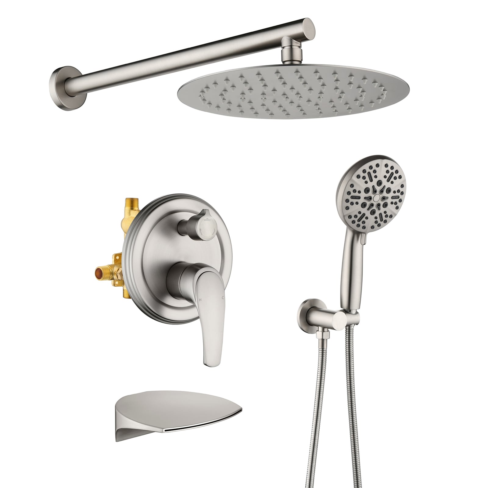 Cobbe LSSRSFY0210N Brushed Nickel 1-handle Wall-mount Waterfall Bathtub Faucet with Hand Shower ( Valve Included )