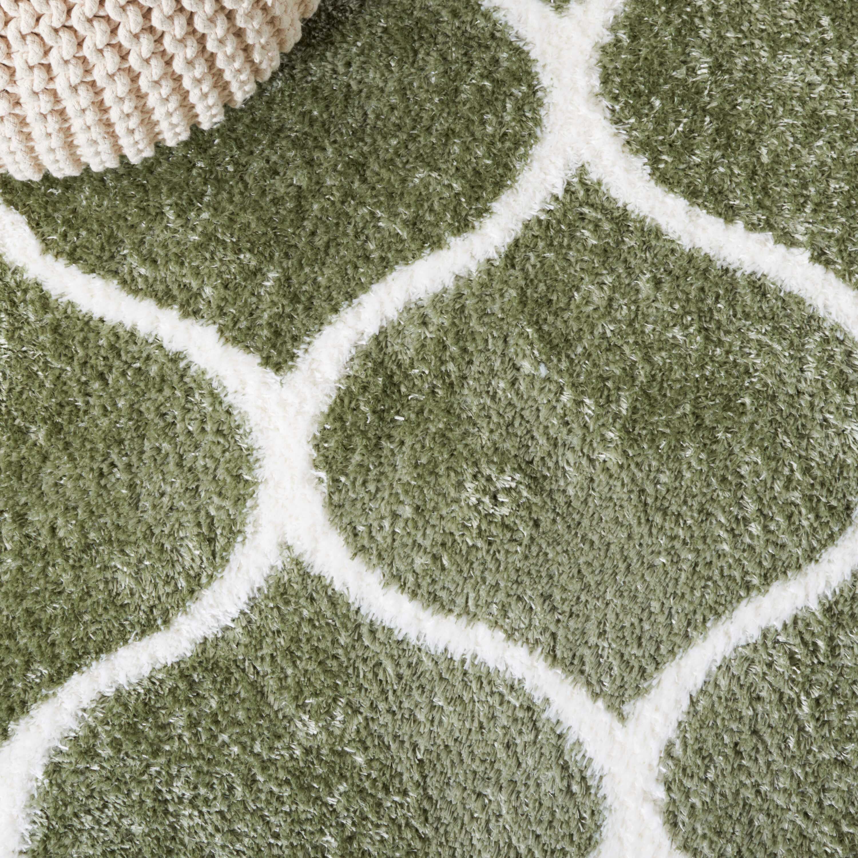 Sage and White Geometric Shag Runner Rug 2' x 9'