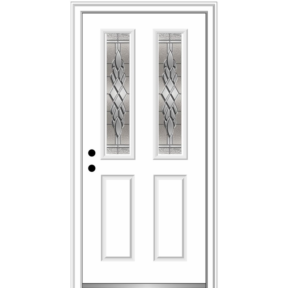 MMI DOOR ZZ3656291R 34-in x 80-in x 4-9/16-in Fiberglass Twin lite Right-hand inswing Primed Prehung Front Door with Brickmould Insulating core