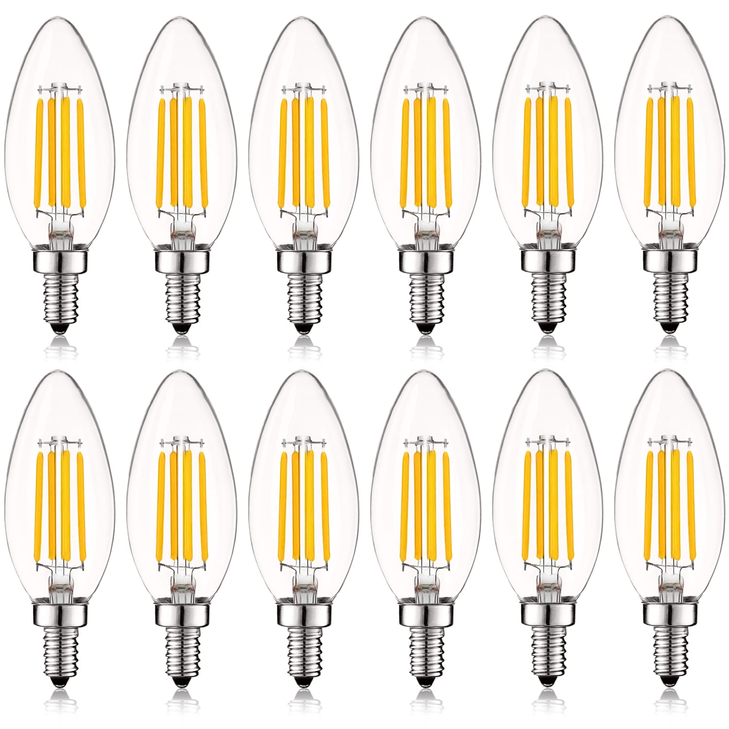 Luxrite LR21592-12PK 60 -Watt EQ B10 Warm white Candelabra base (E-12) Dimmable LED Decorative Light Bulb 12 -Pack