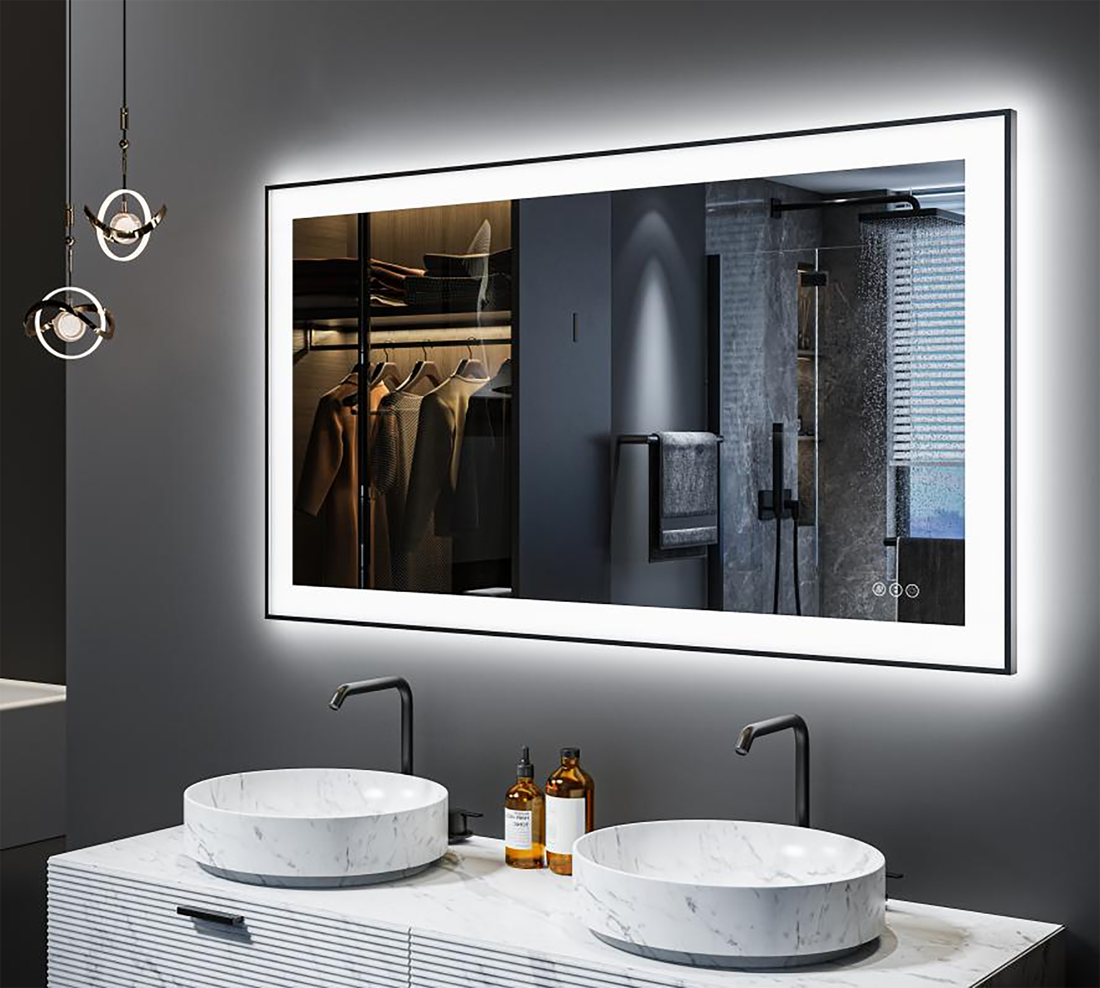 CASAINC WEIFI-19055-SL-WE 48-in x 32-in Frameless Dimmable LED Lighted Fog Free Bathroom Vanity Mirror (Sliver)