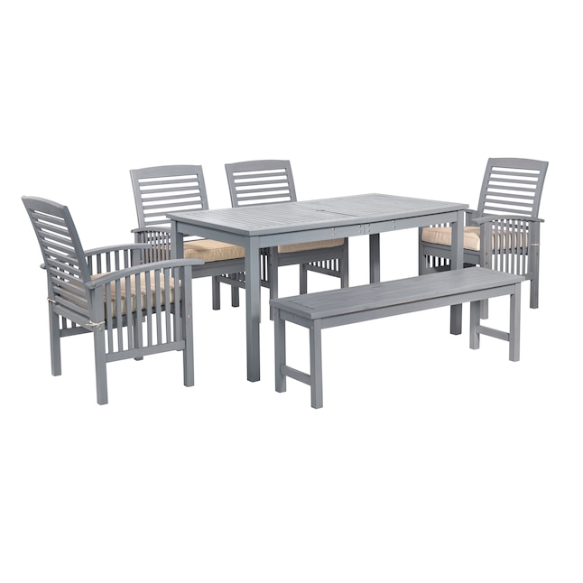 Walker Edison 6 Piece Gray Patio Dining Set With Off White Cushions In The Sets Department At Com - Walker Edison 6 Piece Patio Set