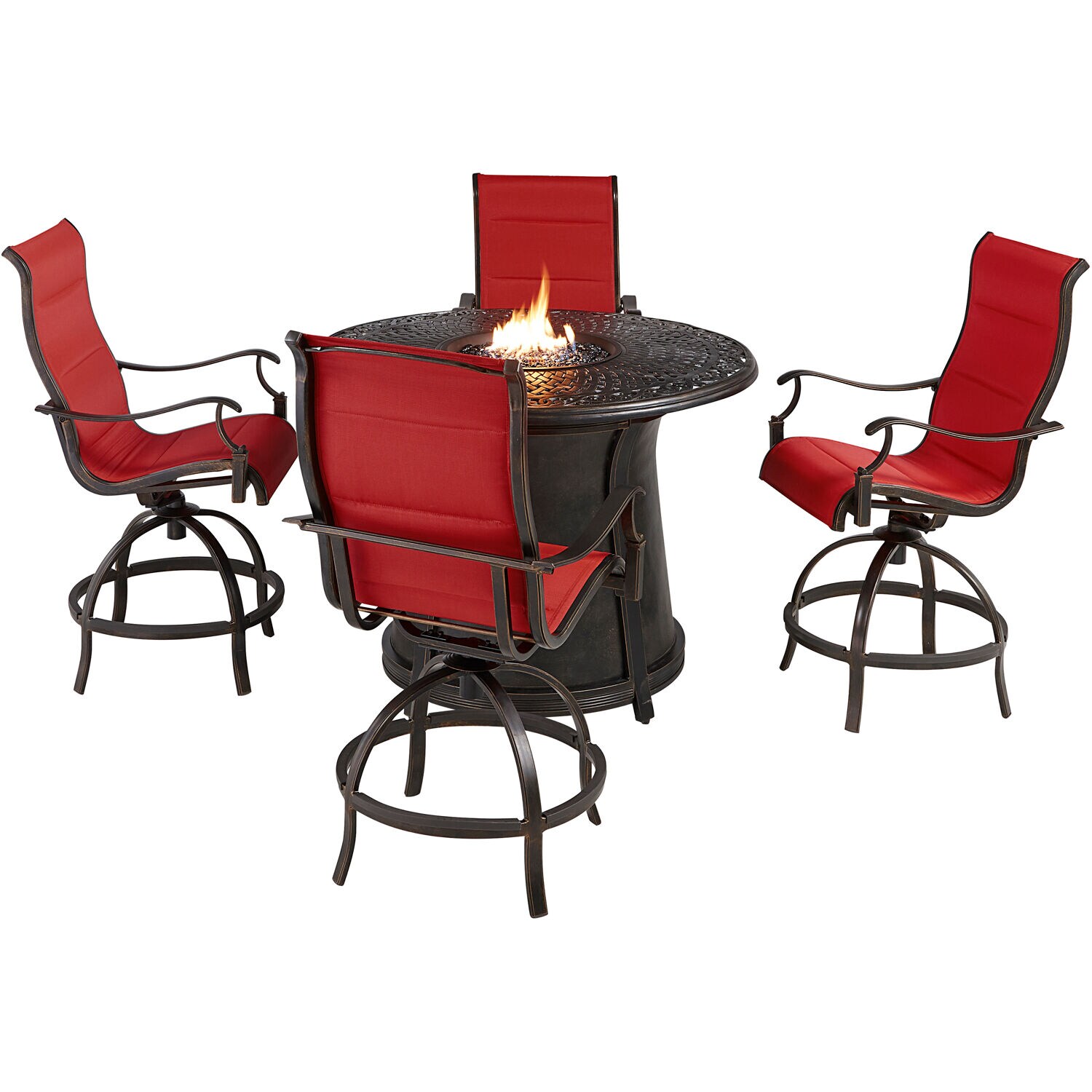 Hanover TRAD5PCPFPDRD-BR-R 5-Piece Red Wicker Patio Dining Set