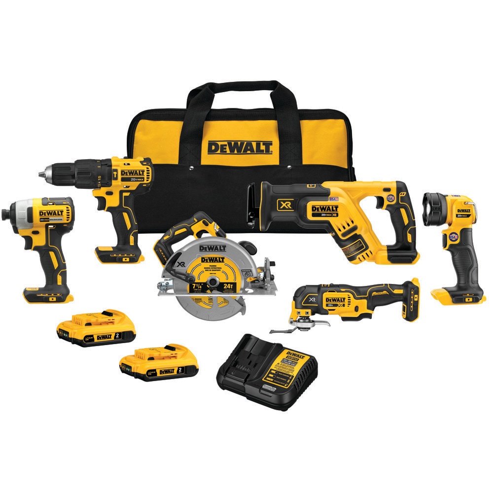 Oh jee Ik heb een contract gemaakt Oplossen DEWALT 6-Tool 20-Volt Max Brushless Power Tool Combo Kit with Soft Case  (2-Batteries and charger Included) in the Power Tool Combo Kits department  at Lowes.com