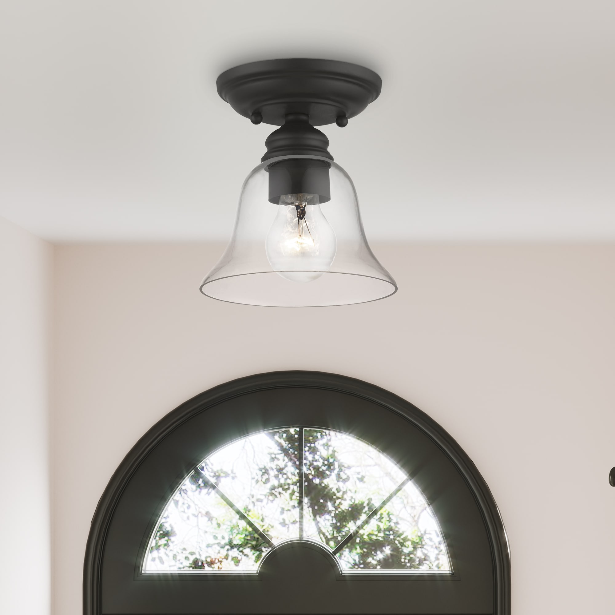 Black Semi-Flush Mount Light with Clear Glass Shade