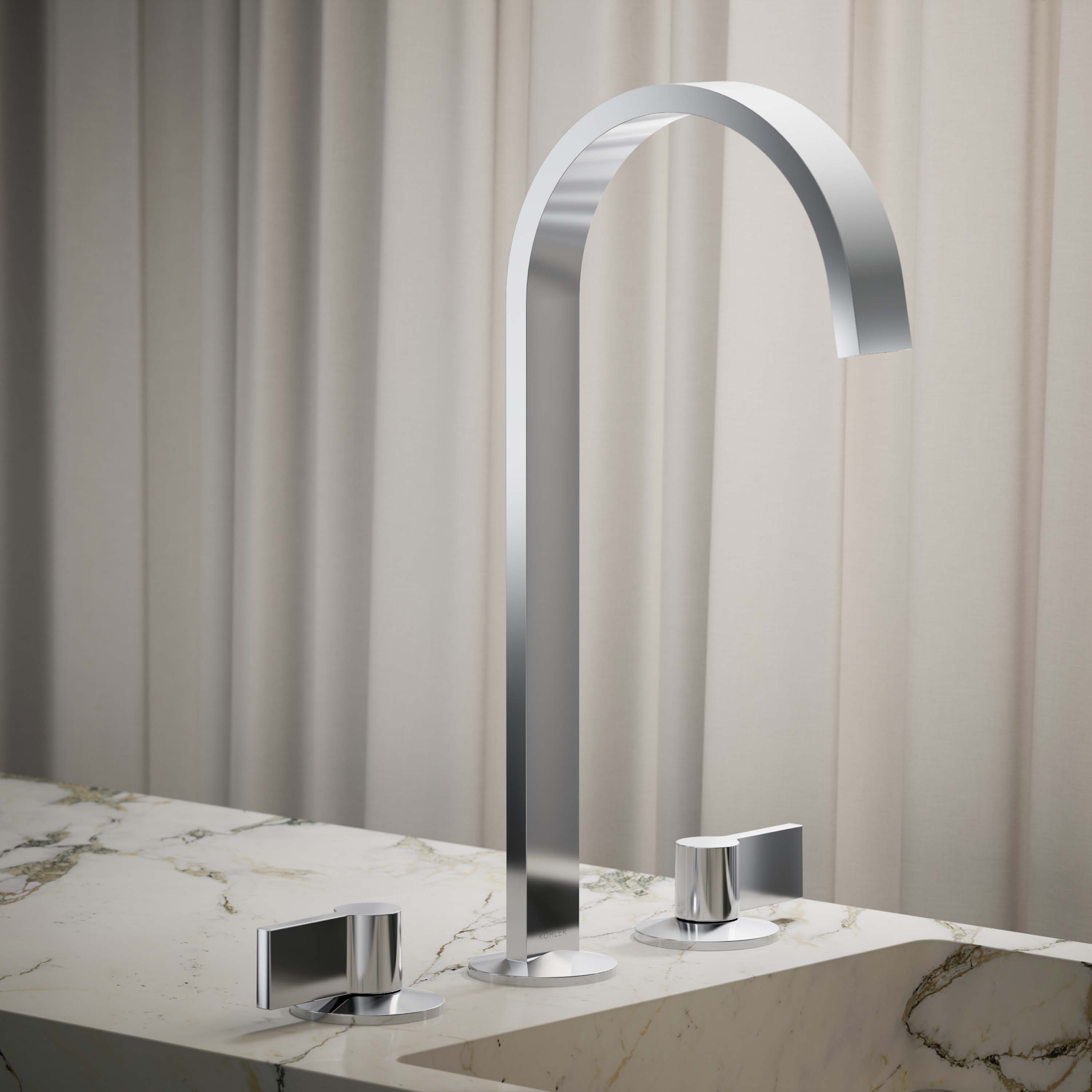 KOHLER K-77966-CP Components Polished Chrome Widespread Sold separately WaterSense Commercial/Residential Handle Bathroom Sink Faucet with Drain