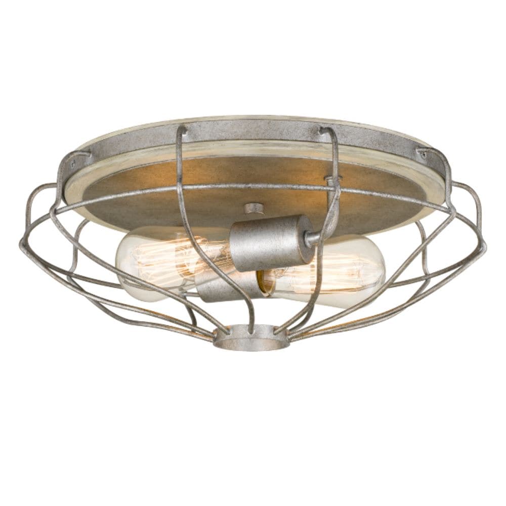 Worldwide Lighting E30040-015 Cyclone 2-Light Galvanized and Ocala Oak Flush Mount Light