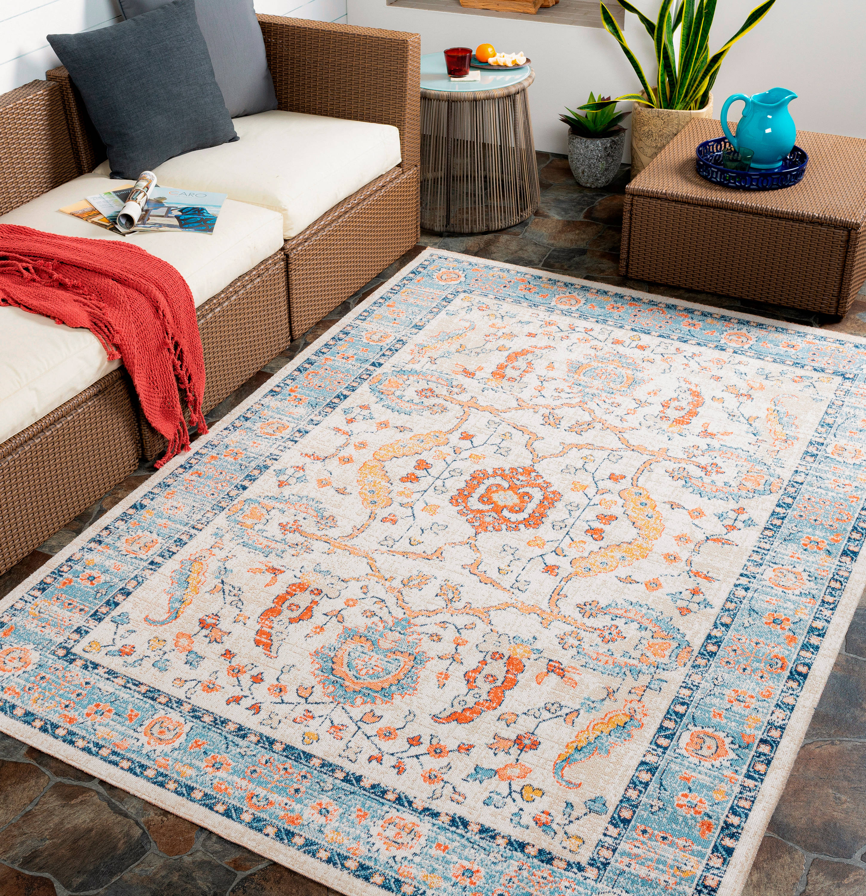 Livabliss HTB2301-679 Huntington Beach 7 x 9 (ft) Polyester Khaki/Multi Rectangular Indoor/Outdoor Medallion Oriental Area rug