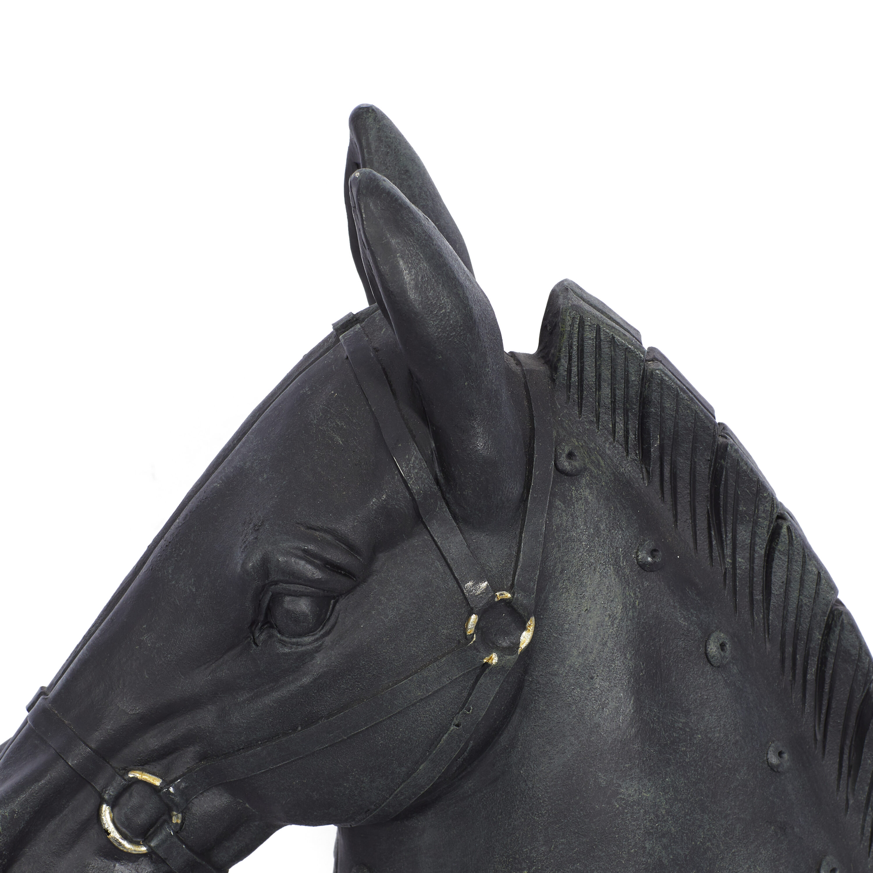 12" Black Resin Horse Head Sculpture with Metal Accents