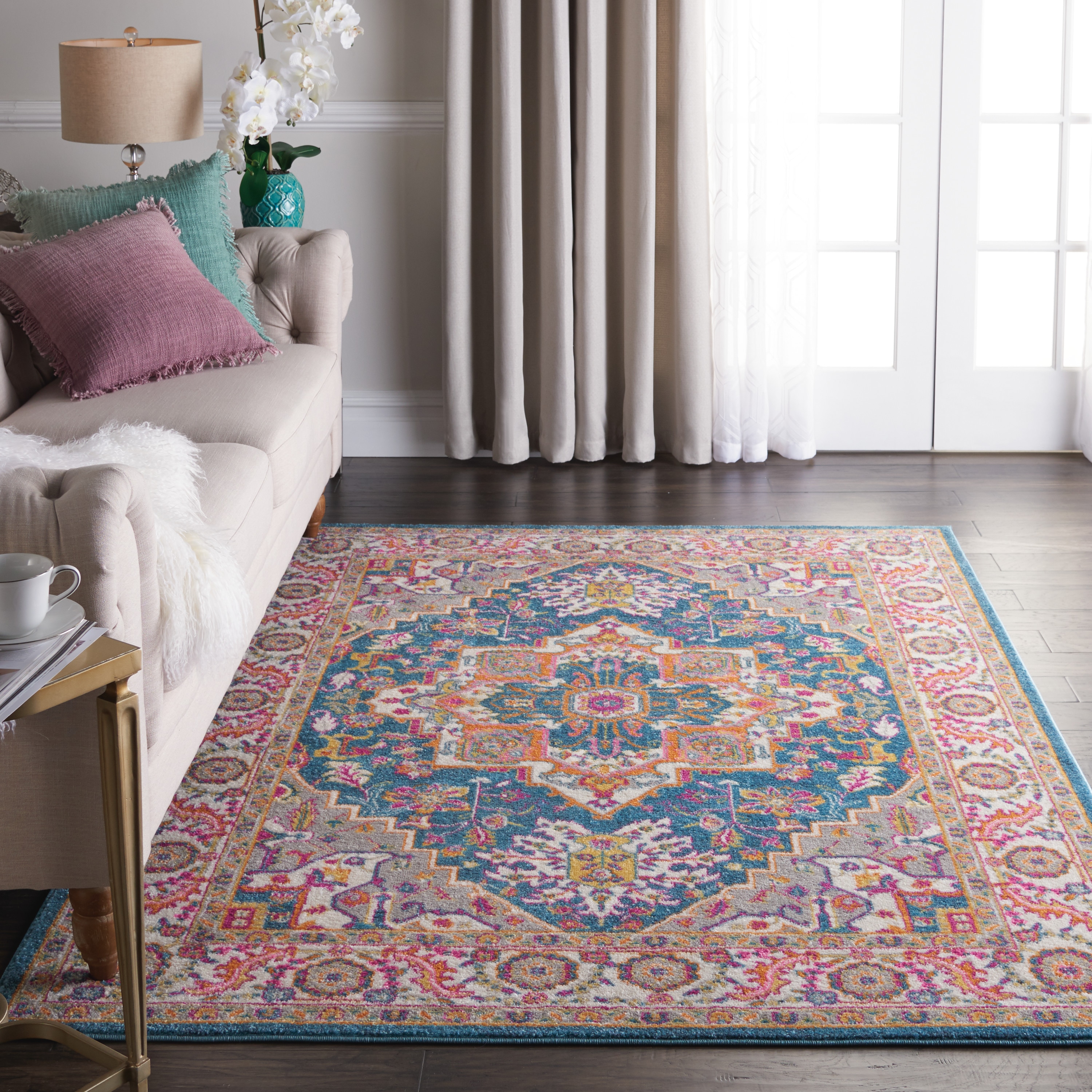 Nourison 99446486547 Passion 3 x 5 (ft) Loomed Polypropylene Teal multicolor Rectangular Indoor Abstract Area rug